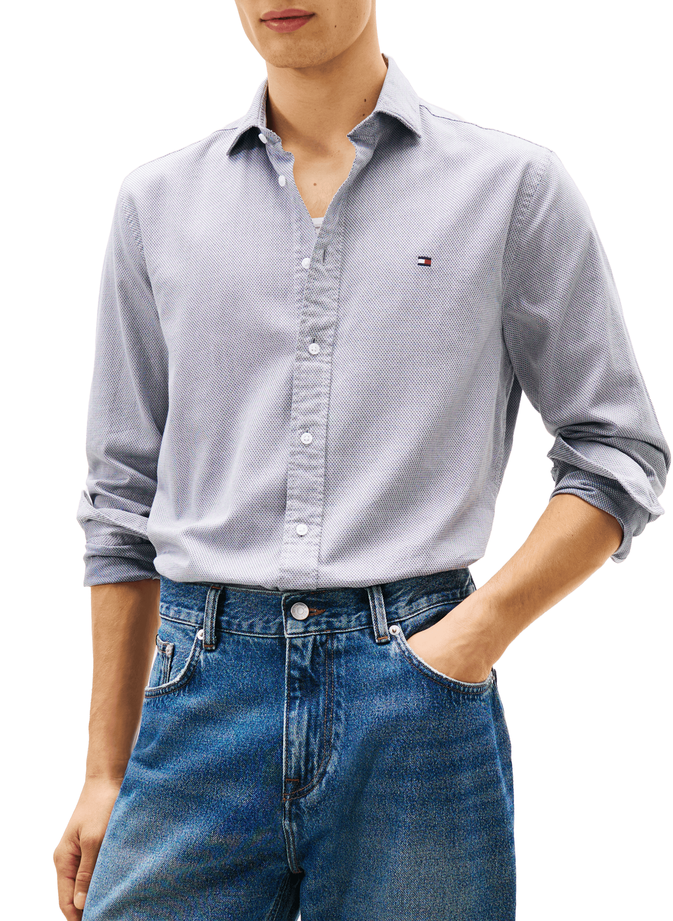 Chemise manches longues à motif en coton  TOMMY HILFIGER Bleu