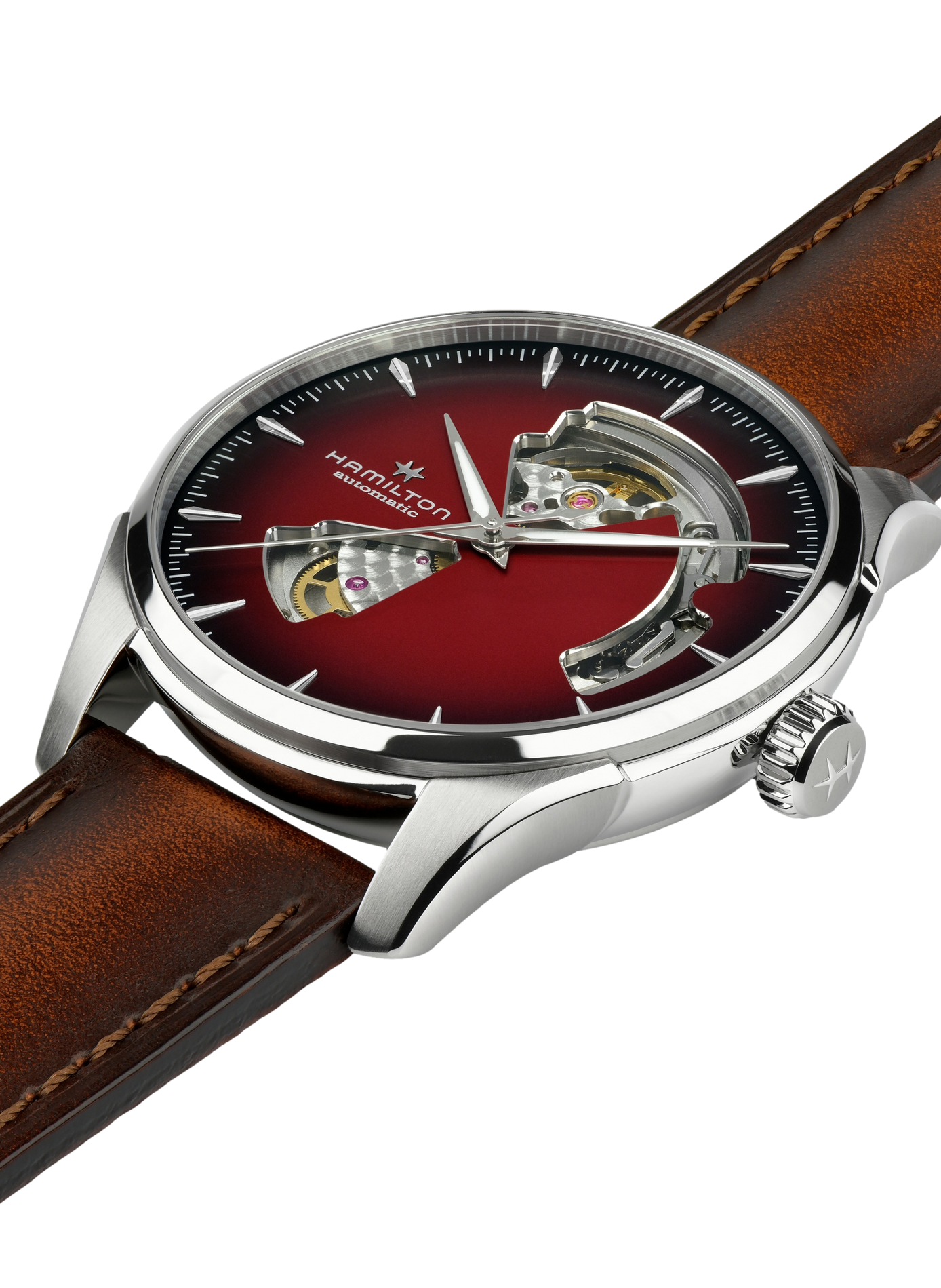 Montre automatique en cuir et acier inoxydable HAMILTON Rouge