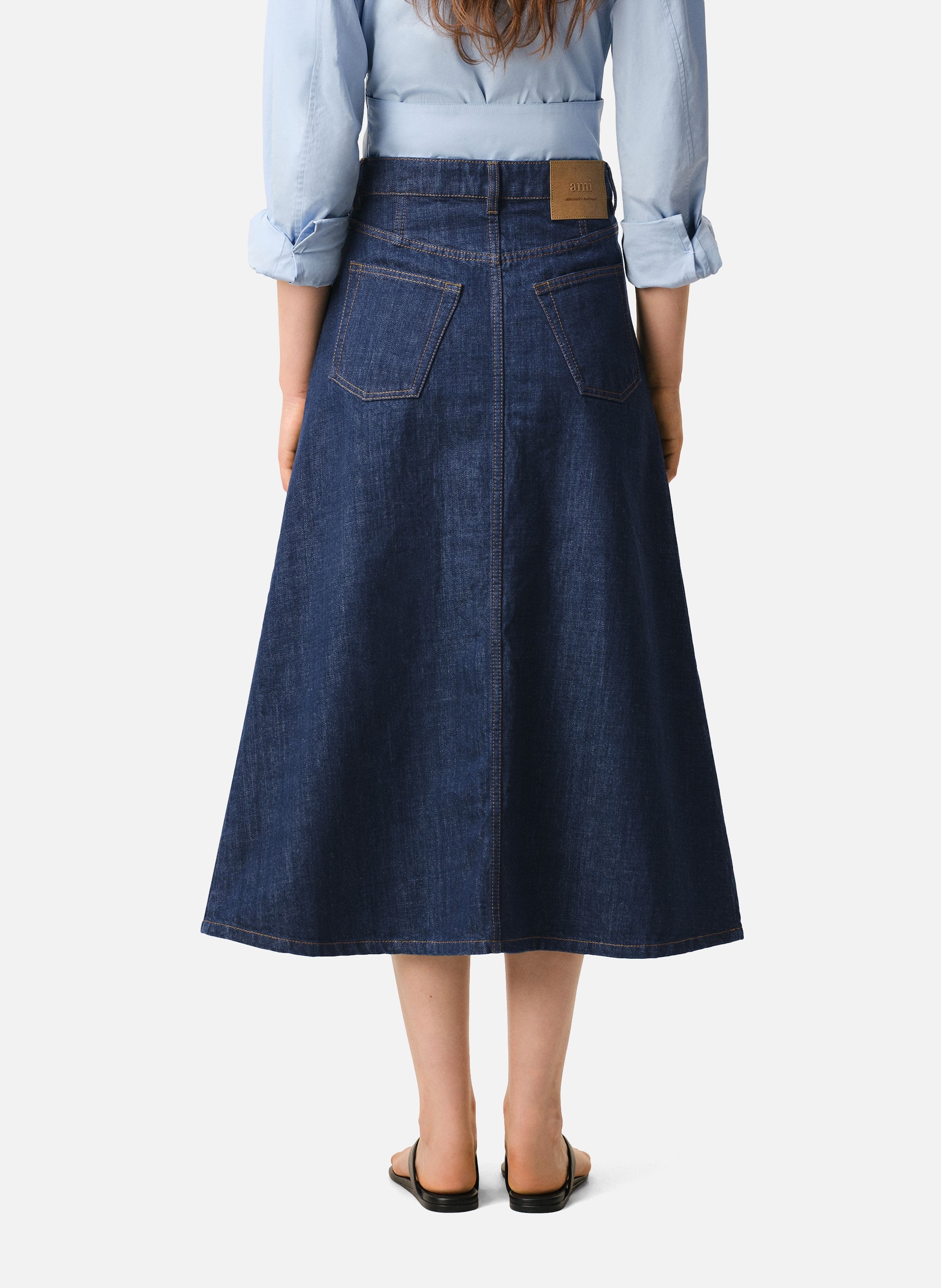 Jupe longue en coton AMI PARIS Bleu