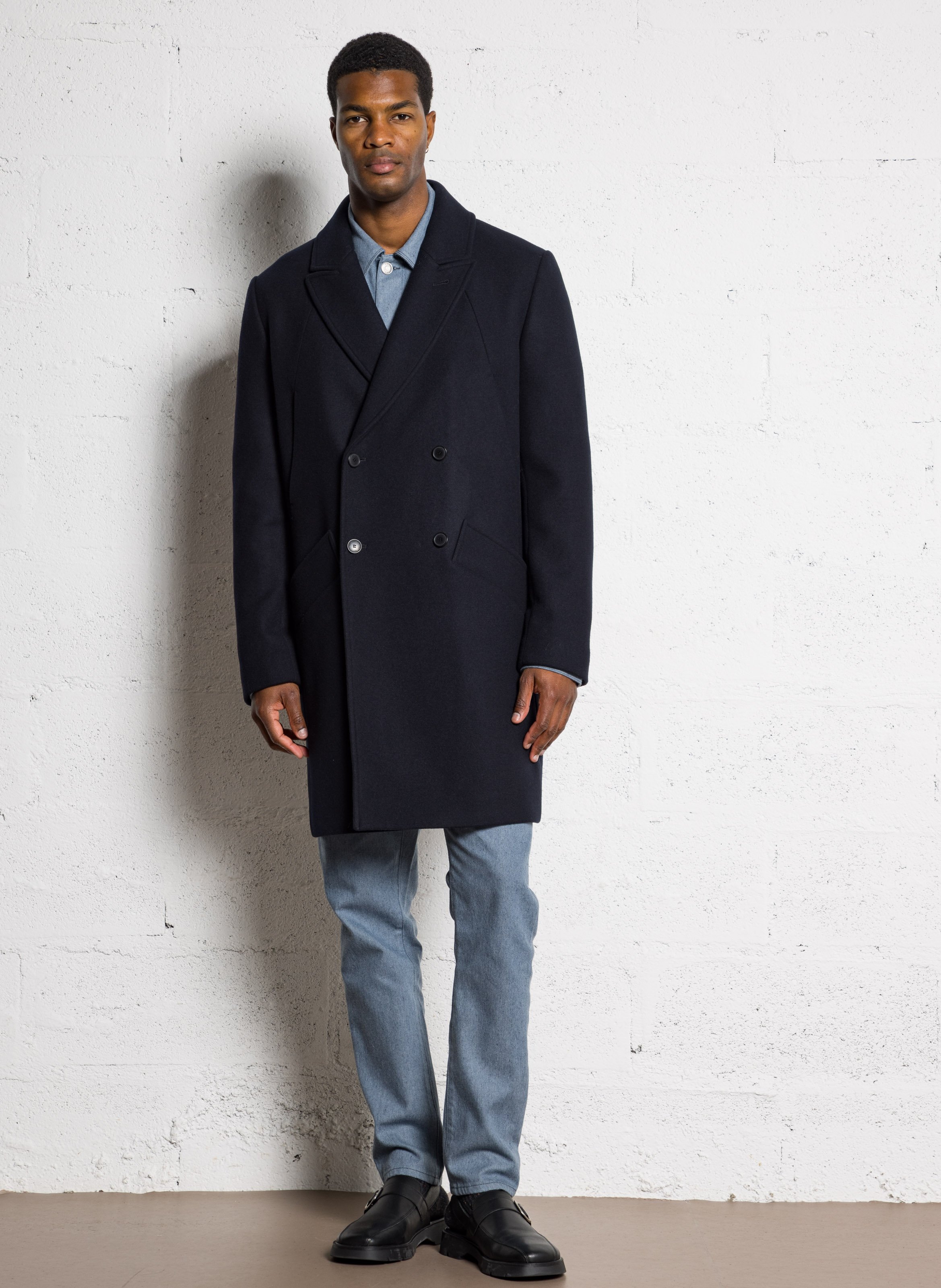 Manteau col tailleur en laine mélangée IKKS Bleu