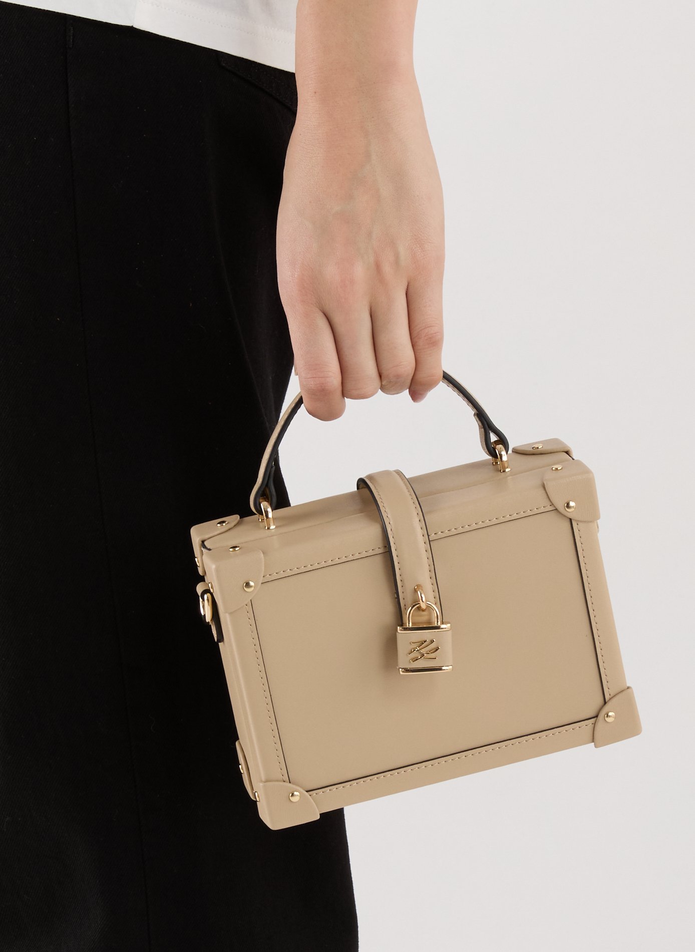 Leather trunk-shaped handbag KARL LAGERFELD Beige
