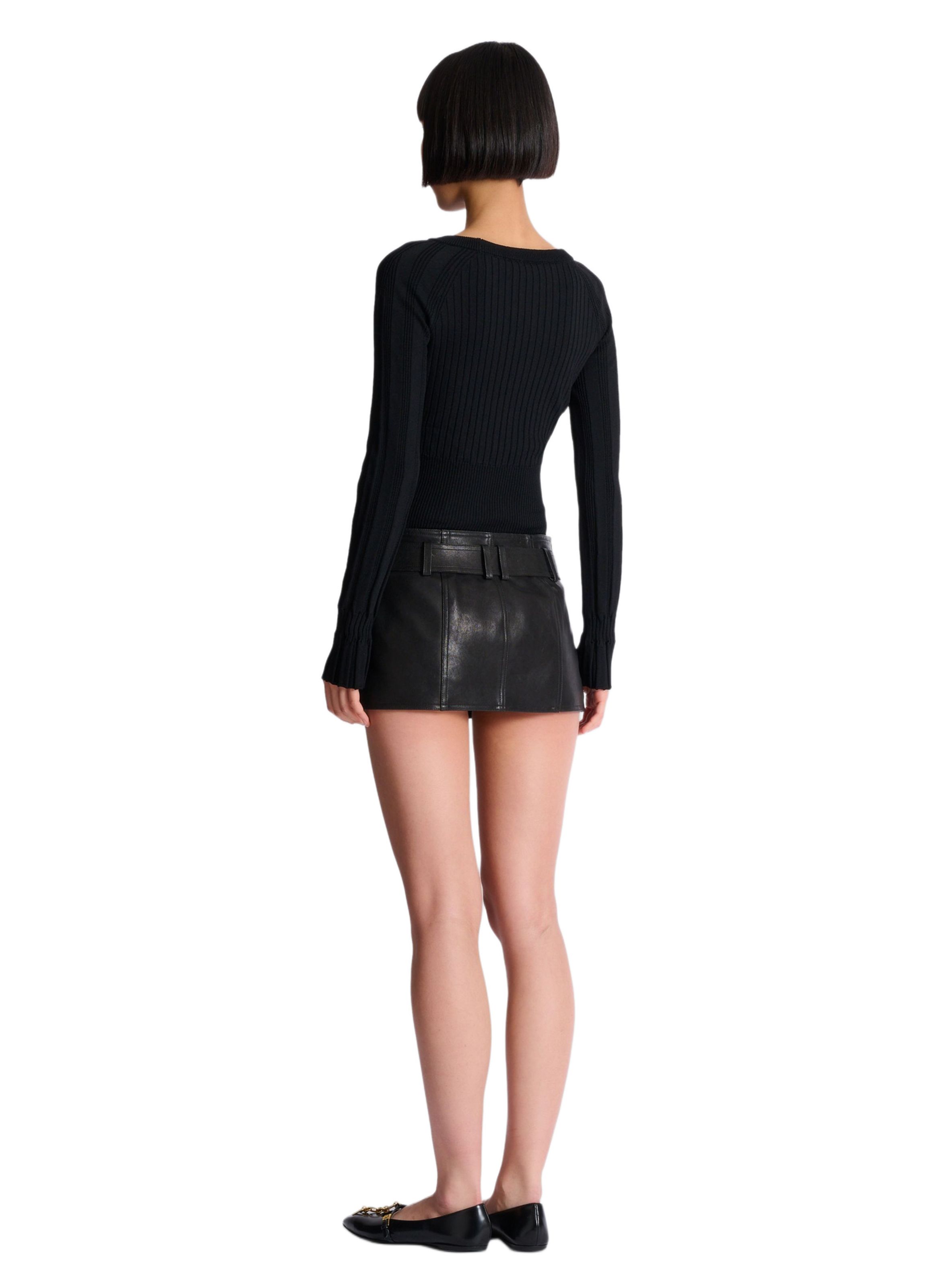 Jupe courte en cuir avec ceinture BALMAIN Noir