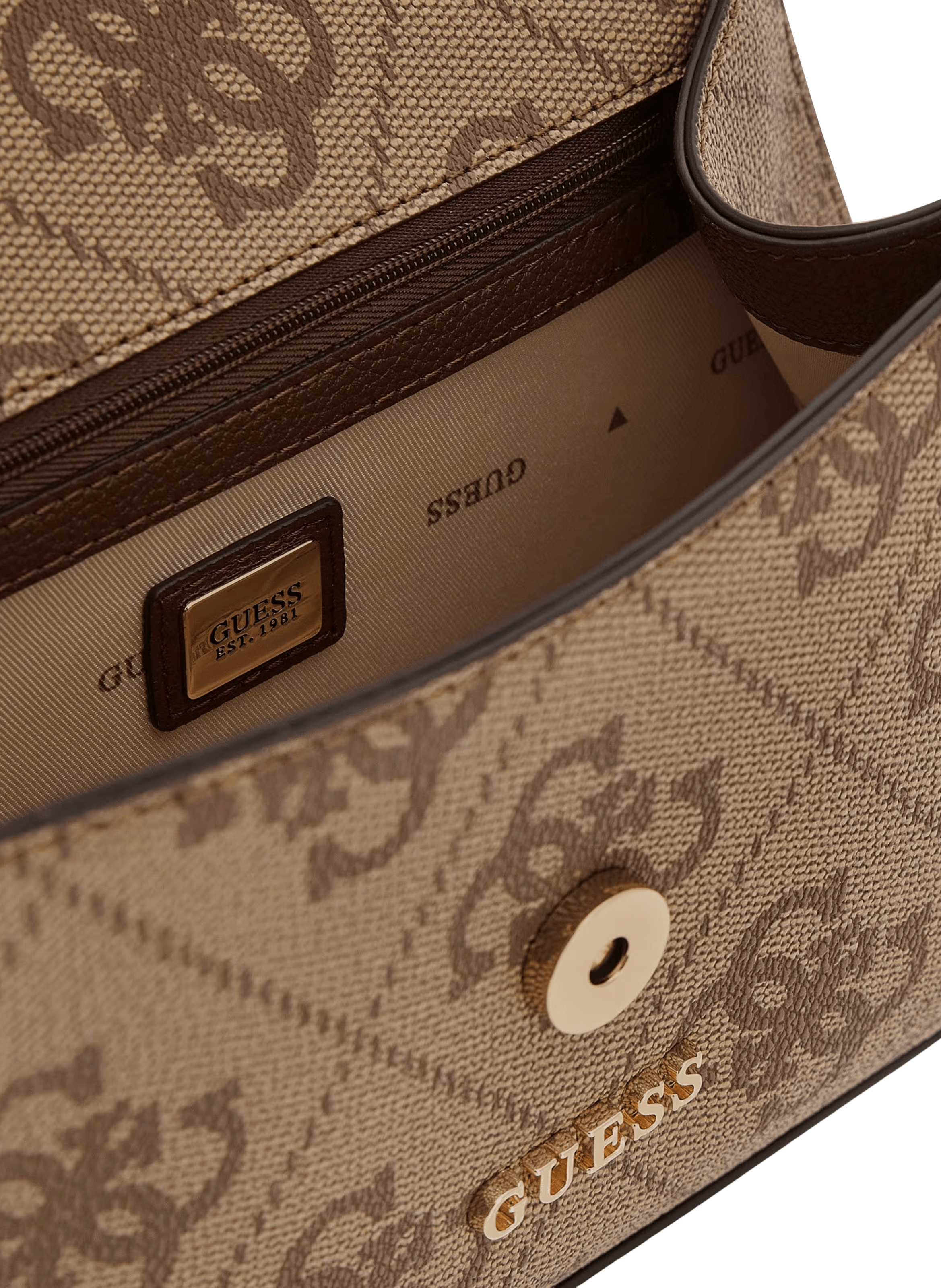 Sac porté épaule motif logo all over GUESS Marron