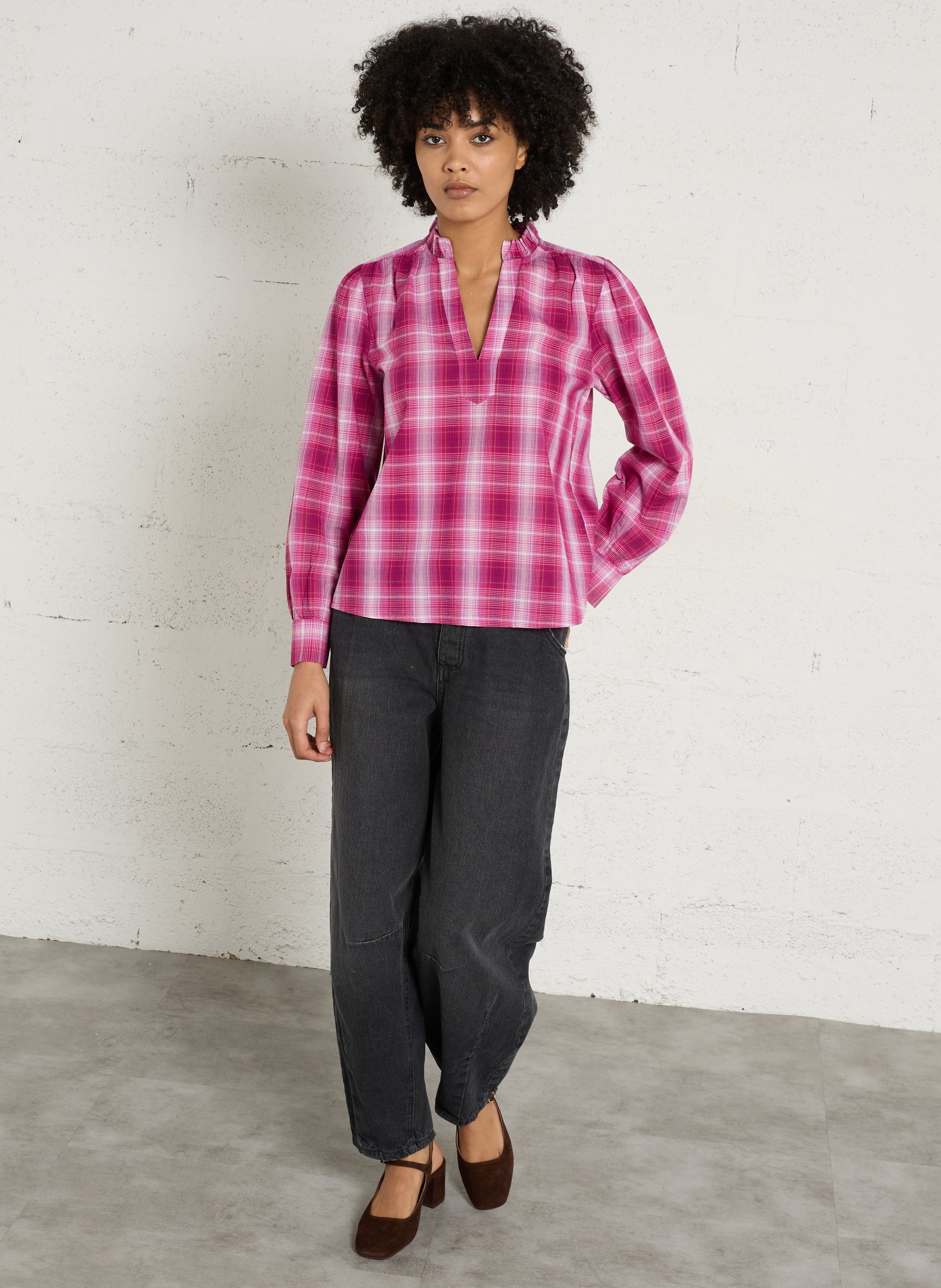 Blouse col tunisien en coton dina MAISON 123 Violet