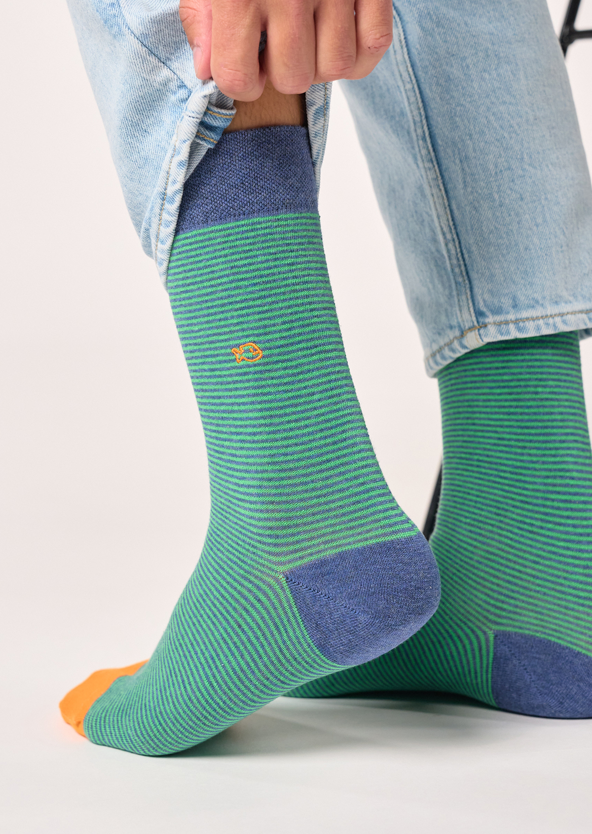 Chaussettes en coton peigné rayées BILLYBELT Vert