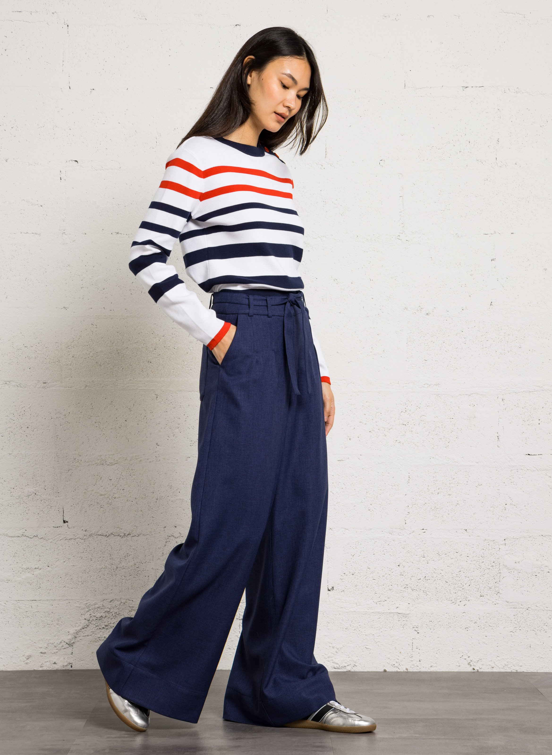 Pull ajusté col rond en coton ARMOR-LUX Blanc