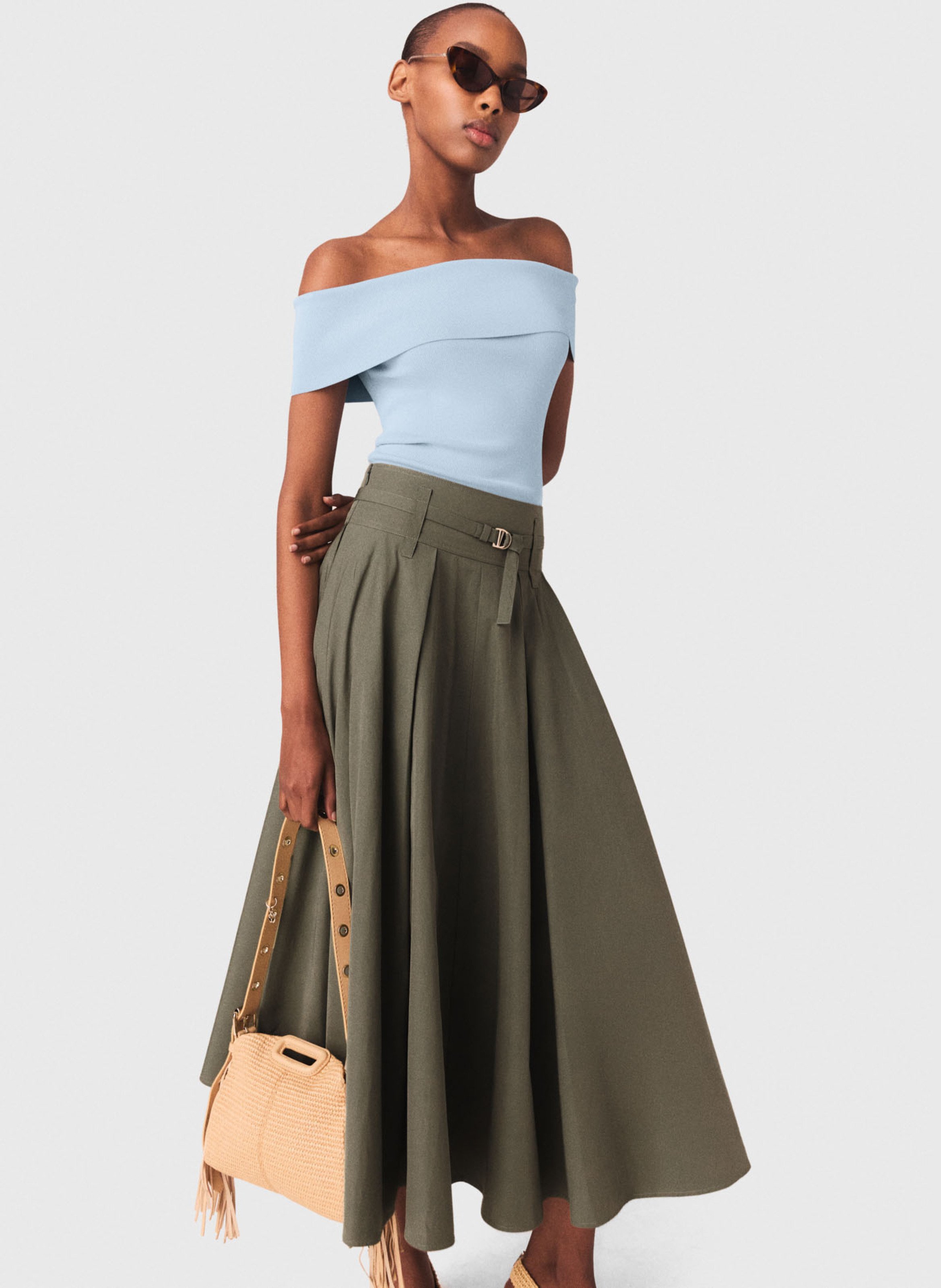 Jupe midi évasée MAJE Kaki