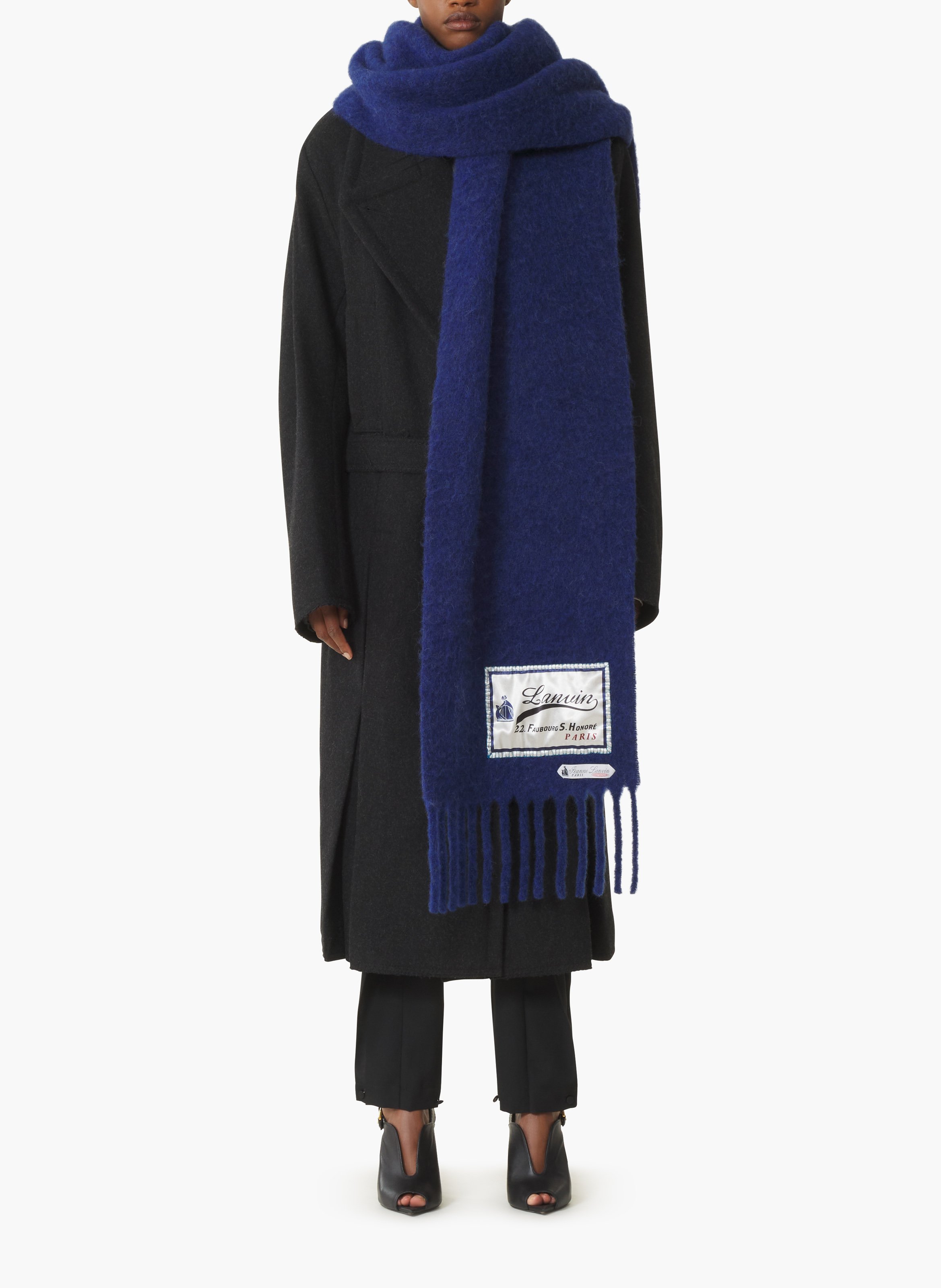 Écharpe à franges étiquette 22 faubourg en laine LANVIN Bleu