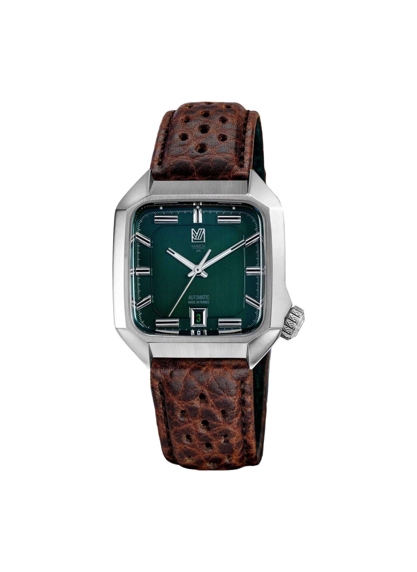 Montre automatique AM2 en cuir de bison MARCH LA.B Vert