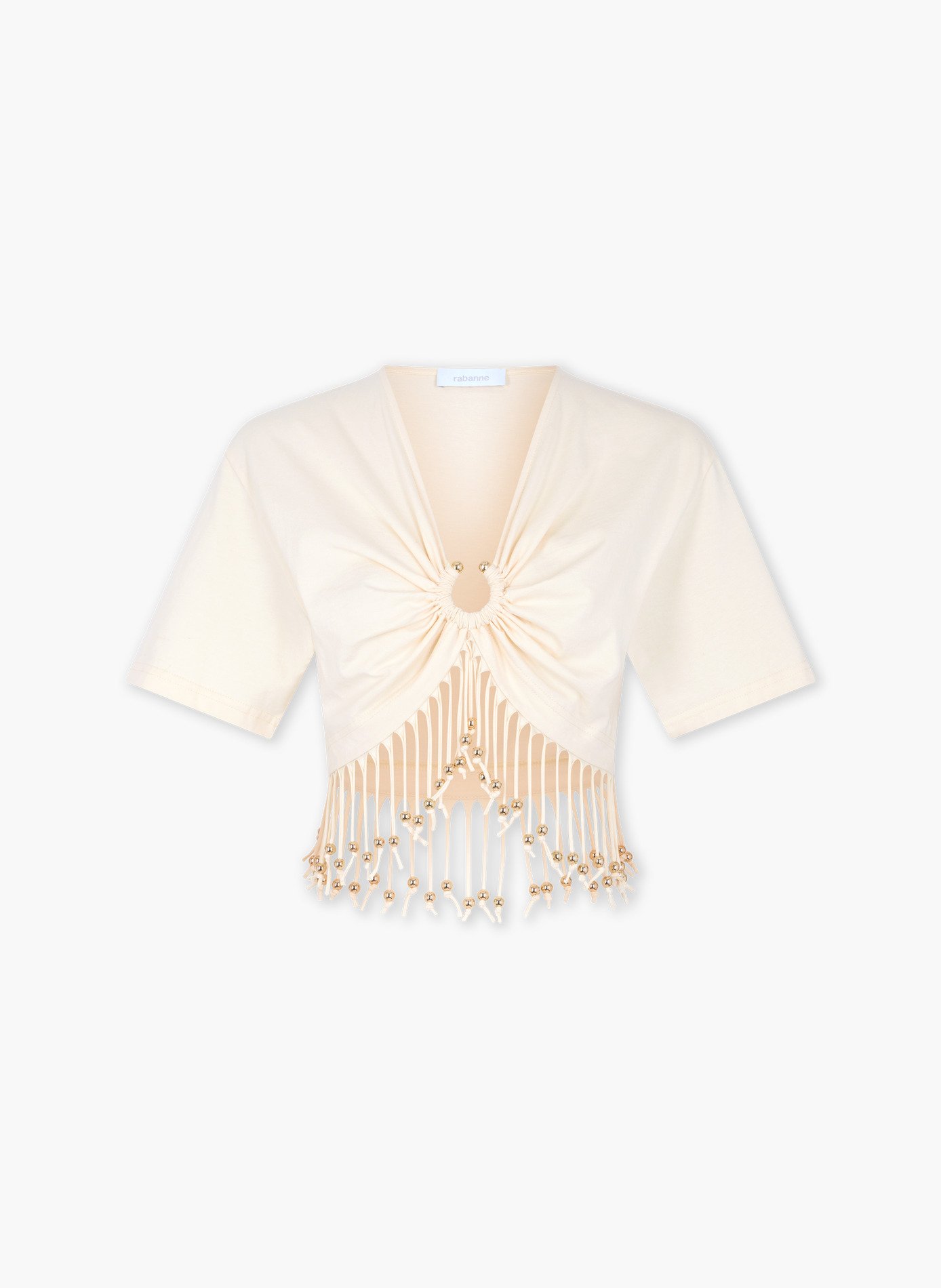 Crop top en coton avec détails de franges perlées RABANNE Blanc
