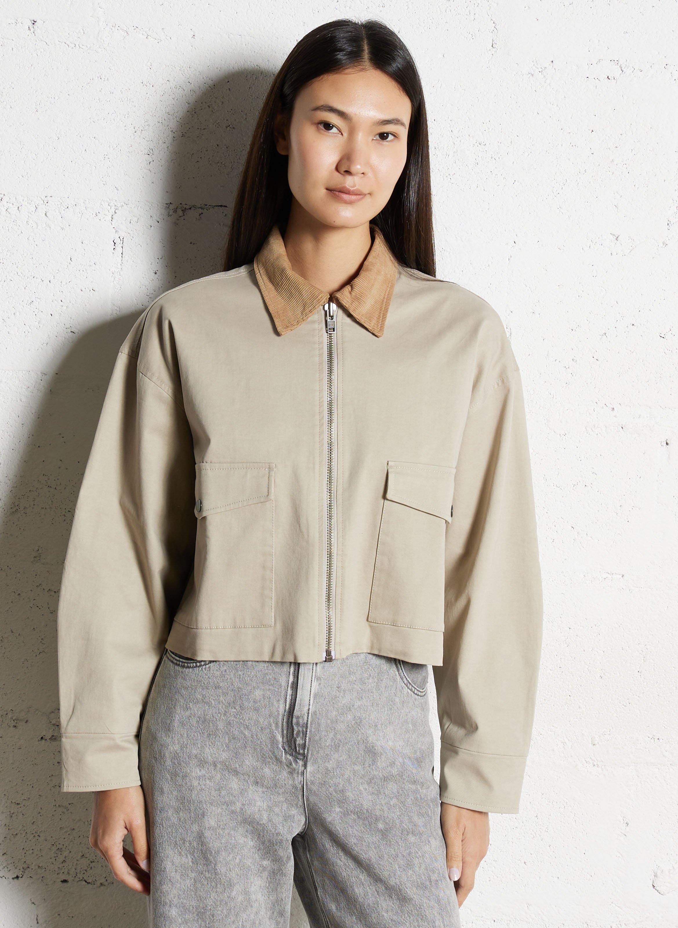 Veste oversize col classique en coton mélangé IKKS Beige