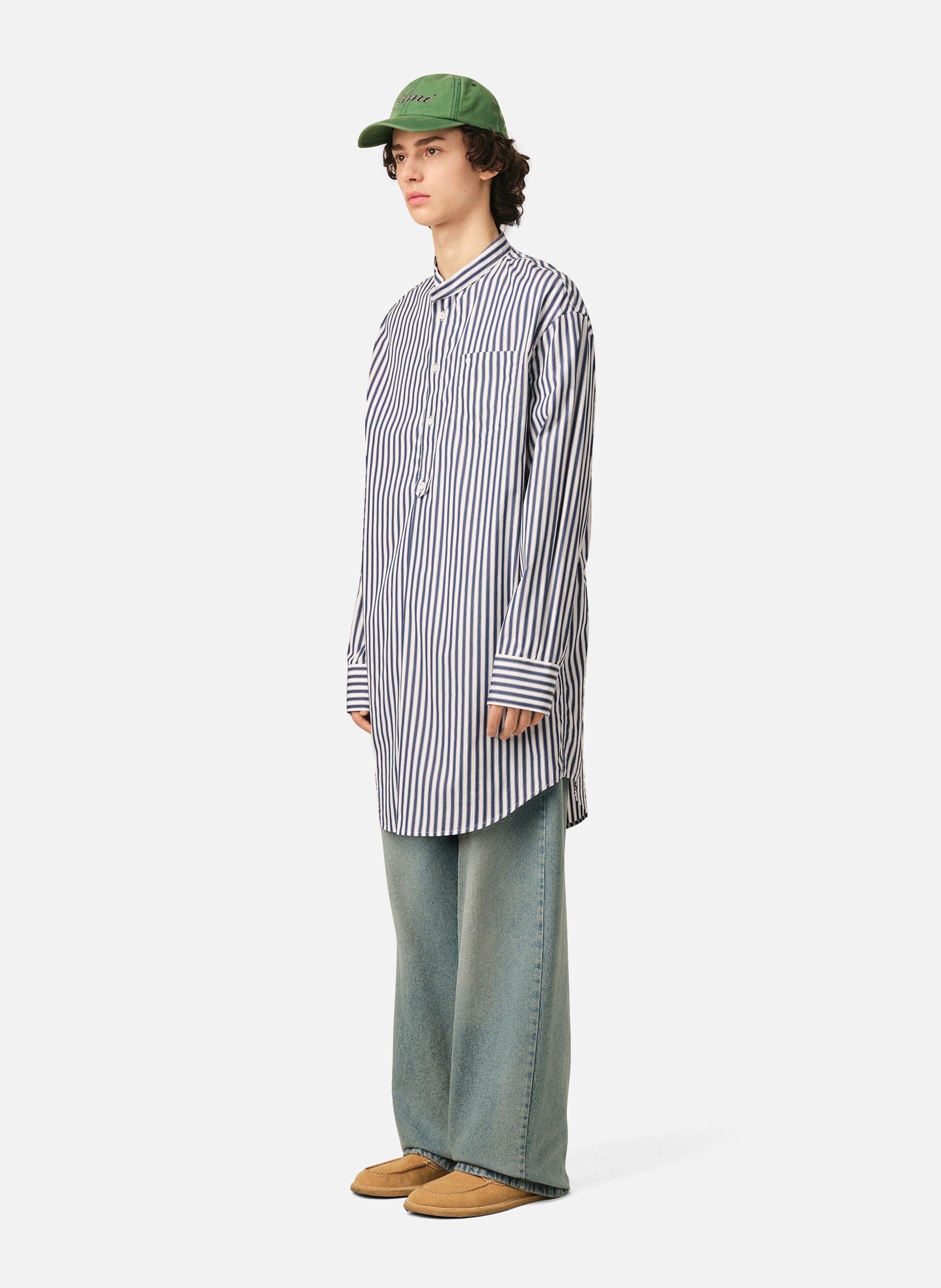 Robe tunique unisexe en coton col mao AMI PARIS Bleu