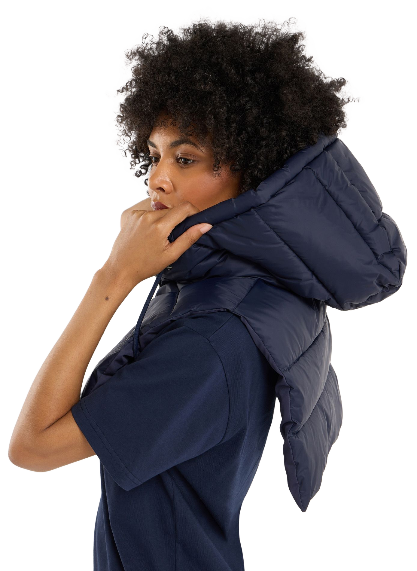 Short sleeveless hooded puffer jacket SAISON 1865 Blue
