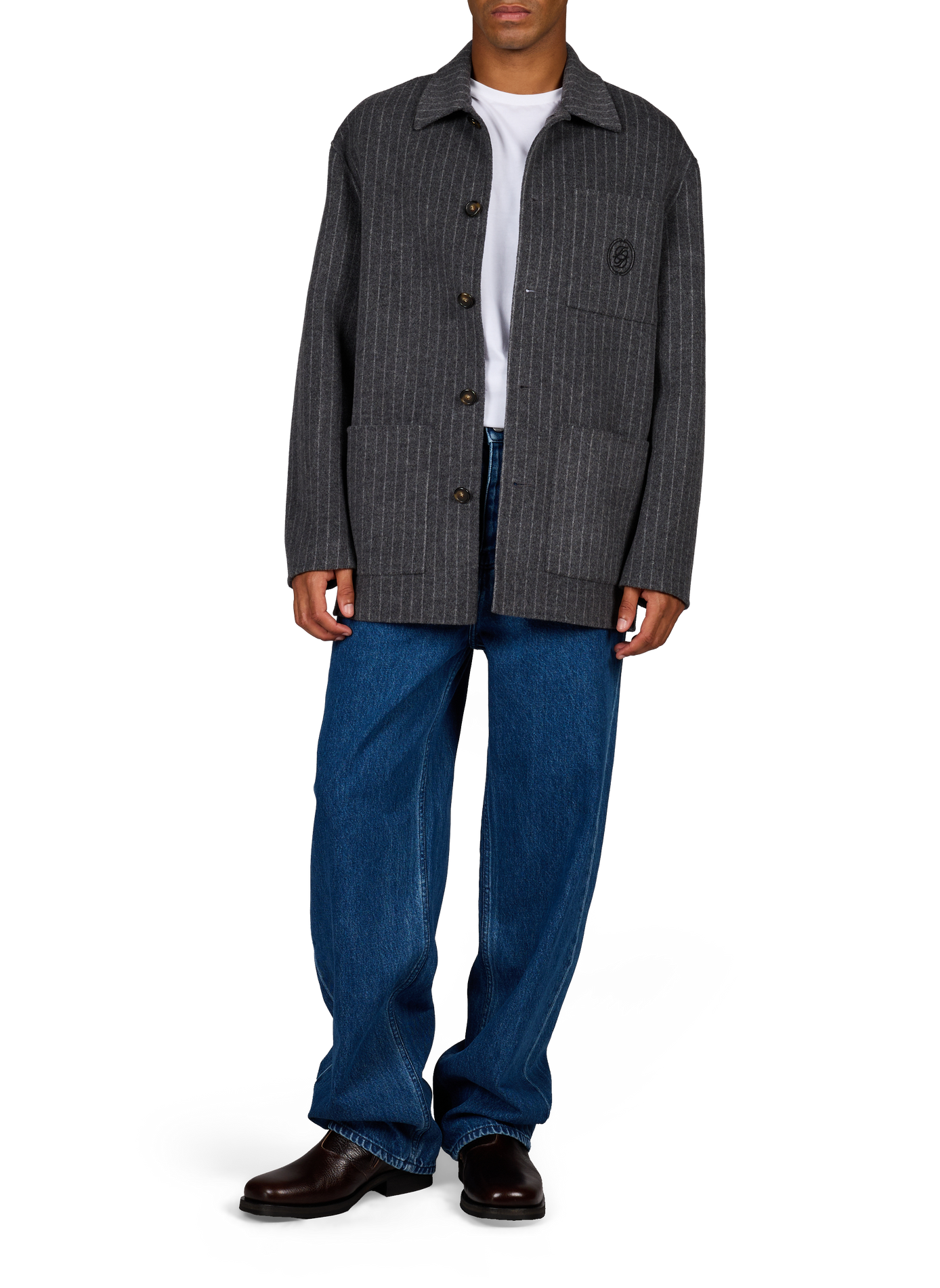 Veste droite à rayures en laine mélangée DROLE DE MONSIEUR Gris