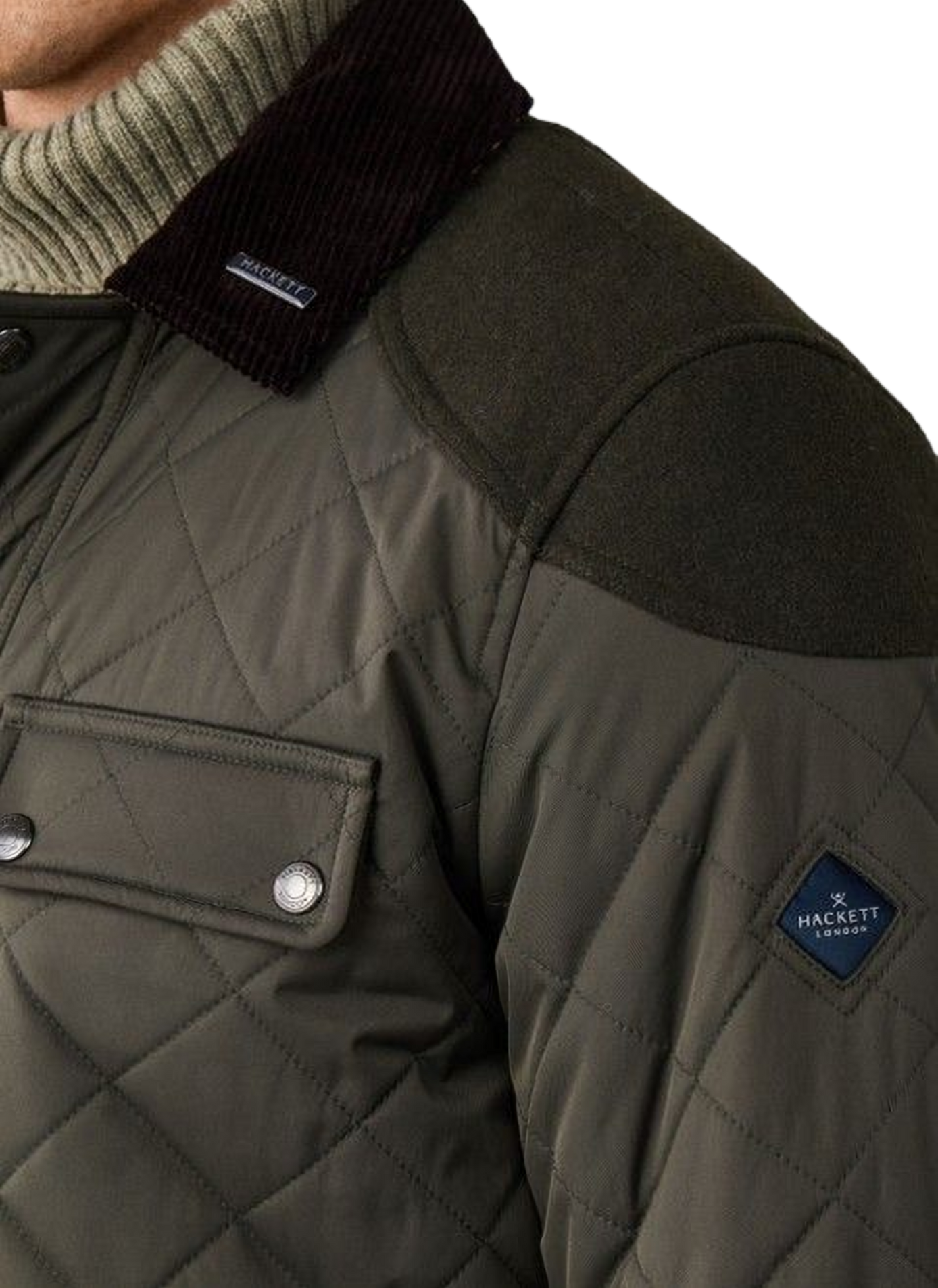 Straight quilted jacket with classic collar HACKETT Khaki