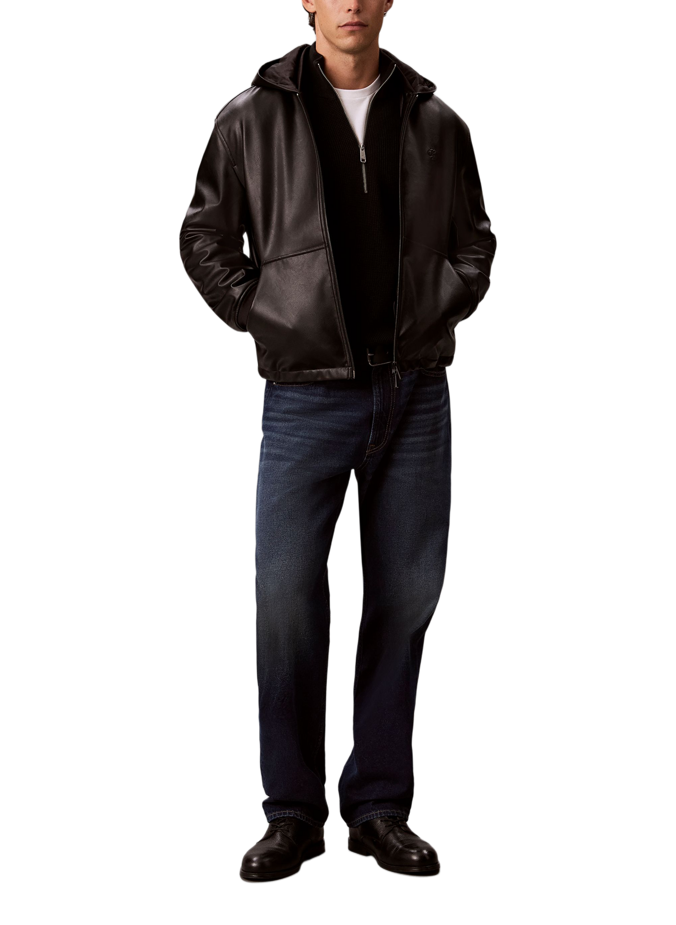 Straight cotton sweater with zip collar CALVIN KLEIN Black