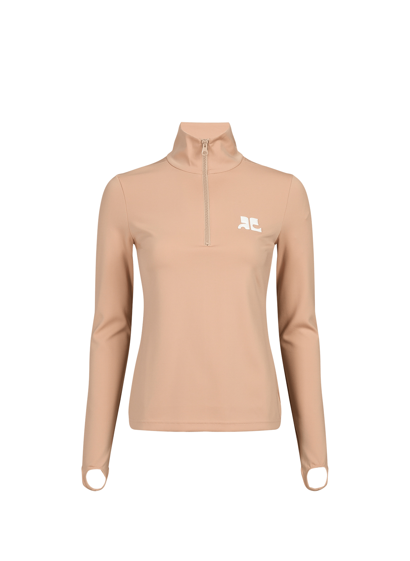 Fitted long-sleeved top with a zip-up collar COURRÈGES Beige