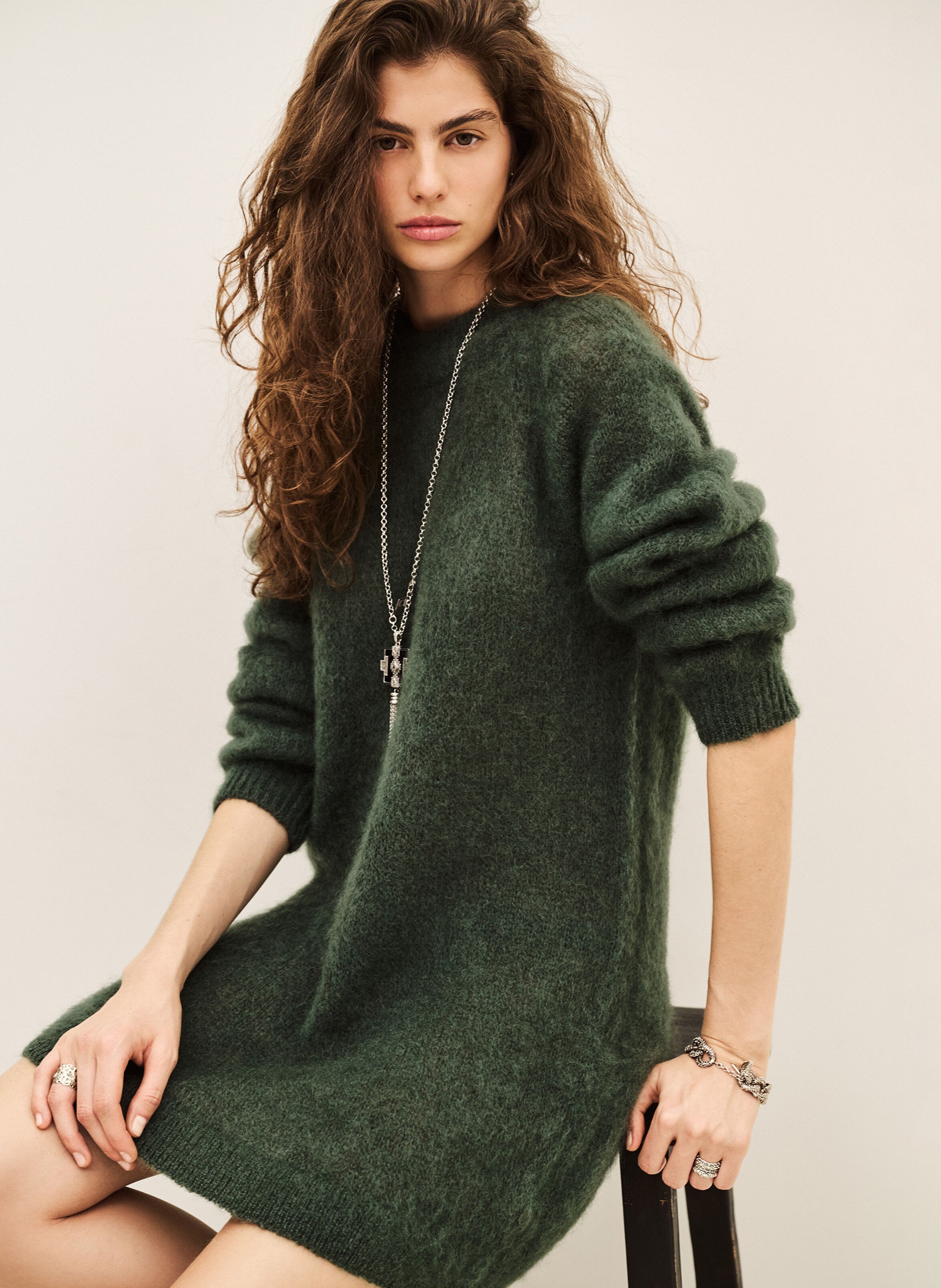 Robe pull courte en laine mélangée funk BA&SH Kaki