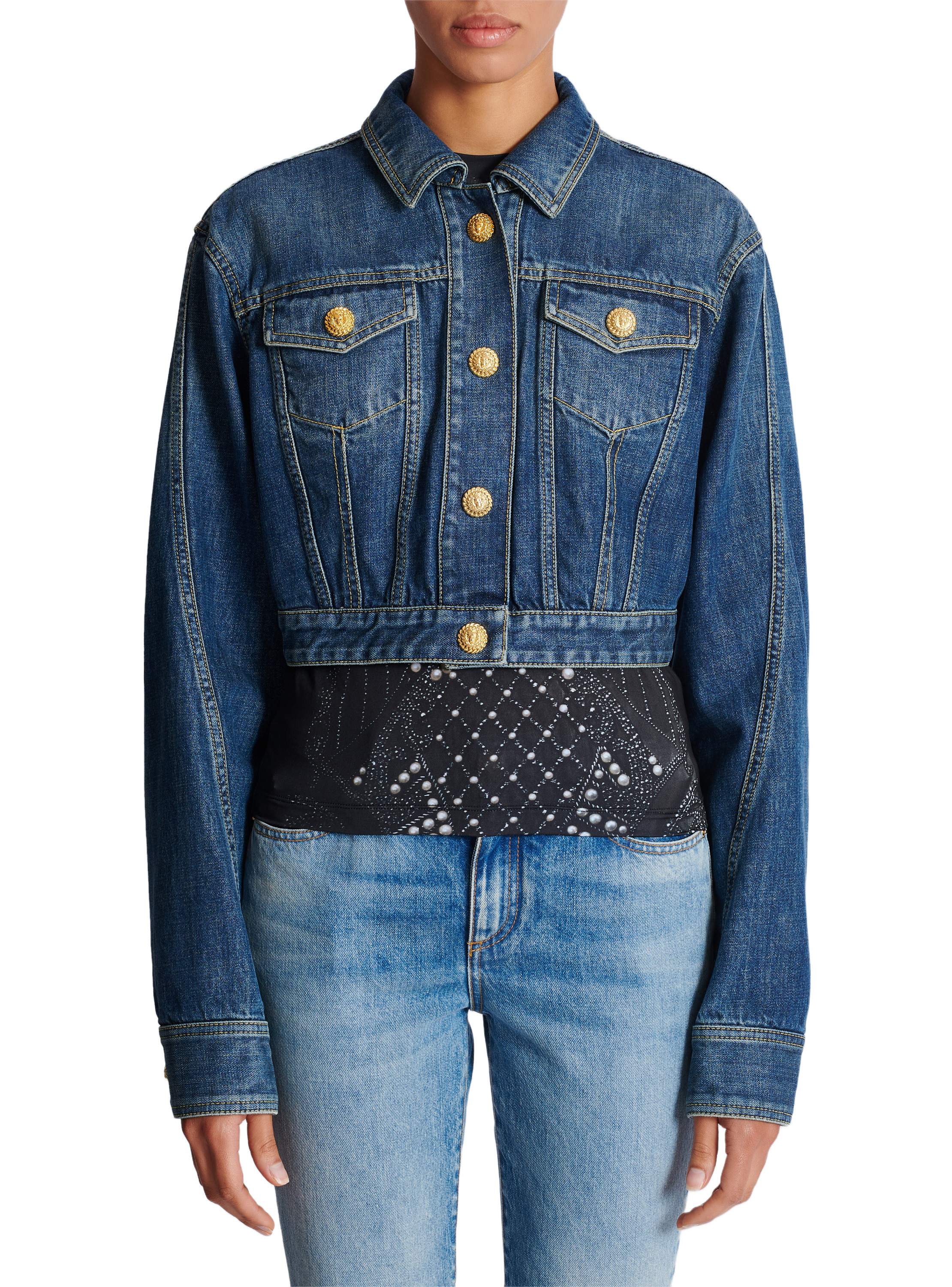Veste courte en denim BALMAIN Bleu