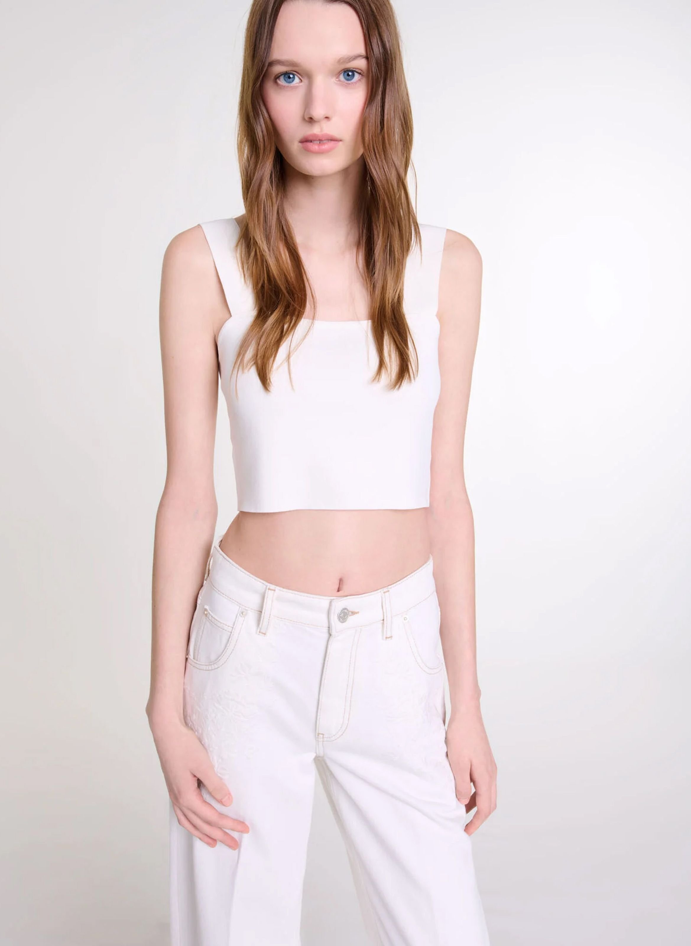 Top court col carré MAJE Beige