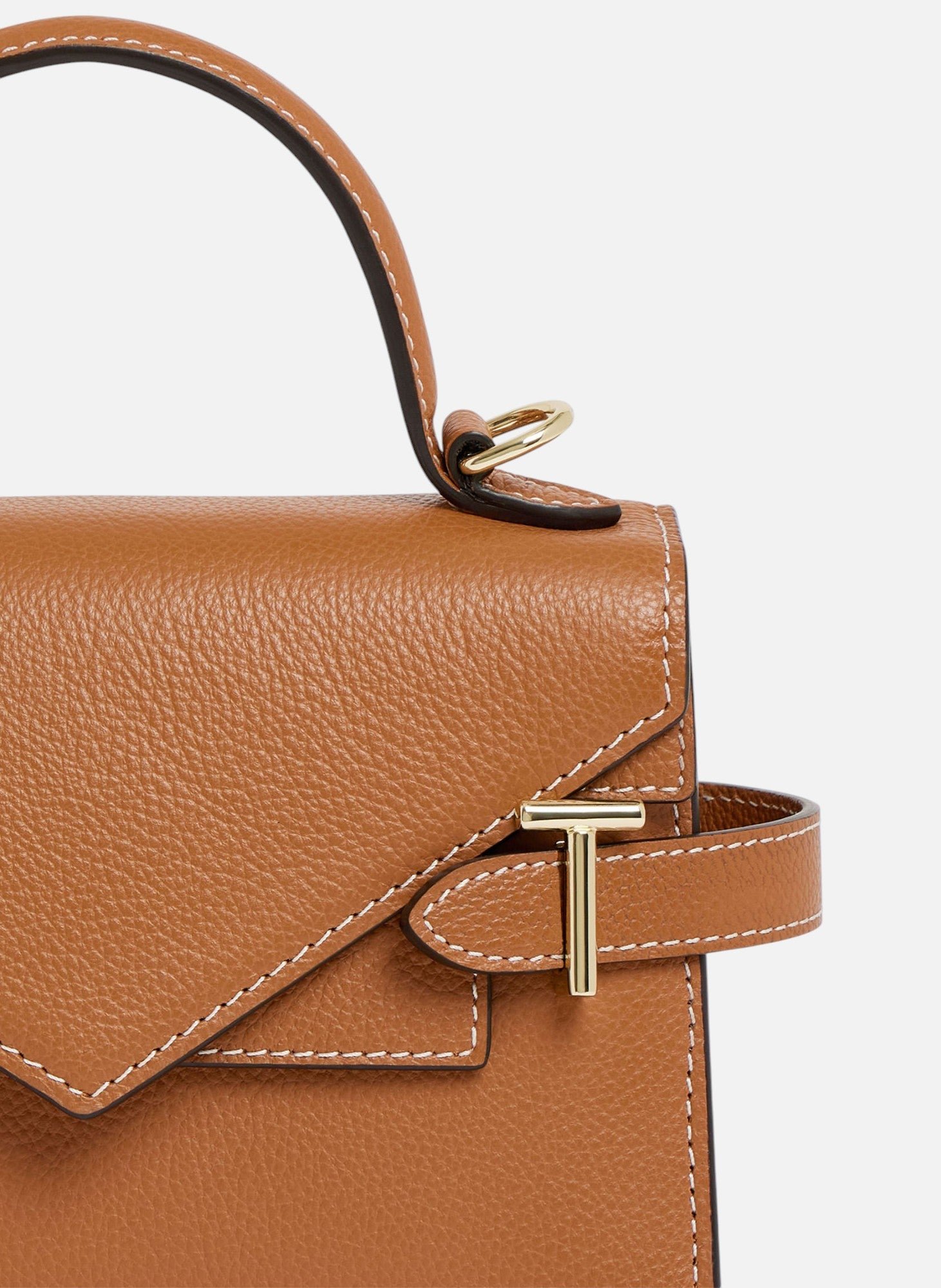 Petit sac à main double rabat emilie en cuir grainé Marron