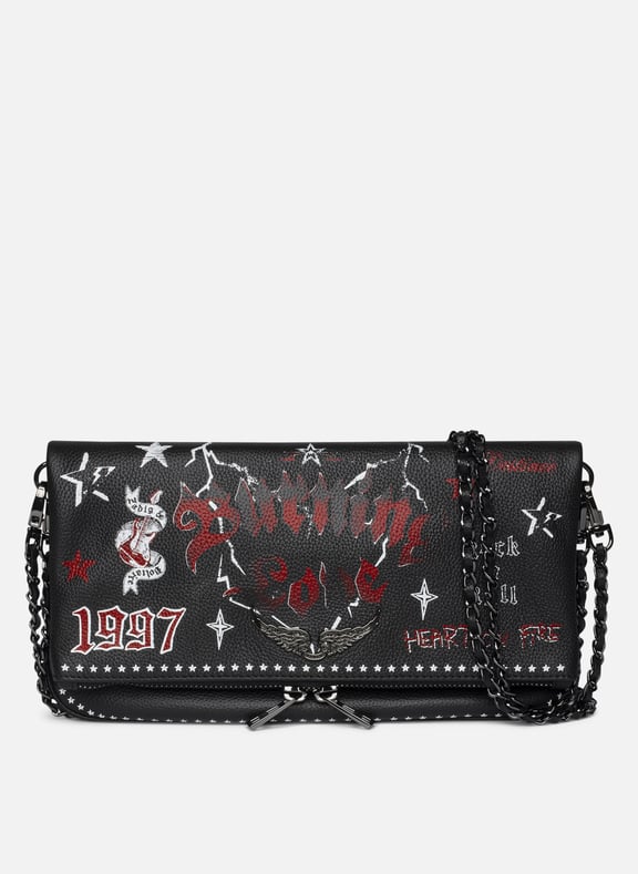 Pochette en cuir grainé fantaisie rock Noir by ZADIG&VOLTAIRE ZADIG&VOLTAIRE Pochette en cuir grainé fantaisie rock Noir