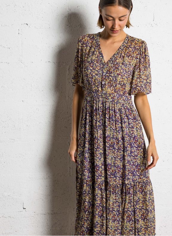 Robe longue manches courtes fleurie lariol Violet by BA&SH BA&SH Robe longue manches courtes fleurie lariol Violet