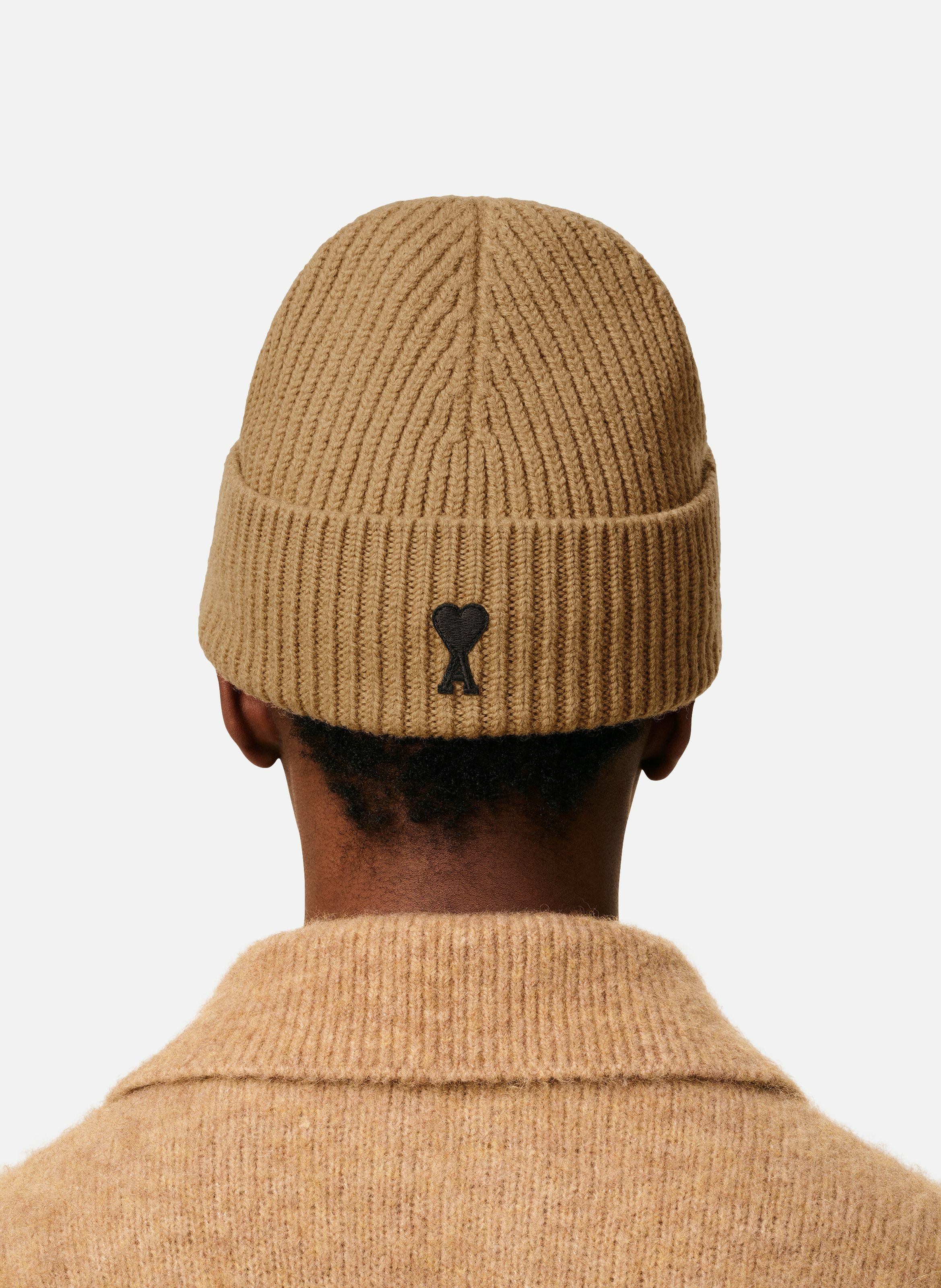 Bonnet ami de coeur en laine unisexe AMI PARIS Marron