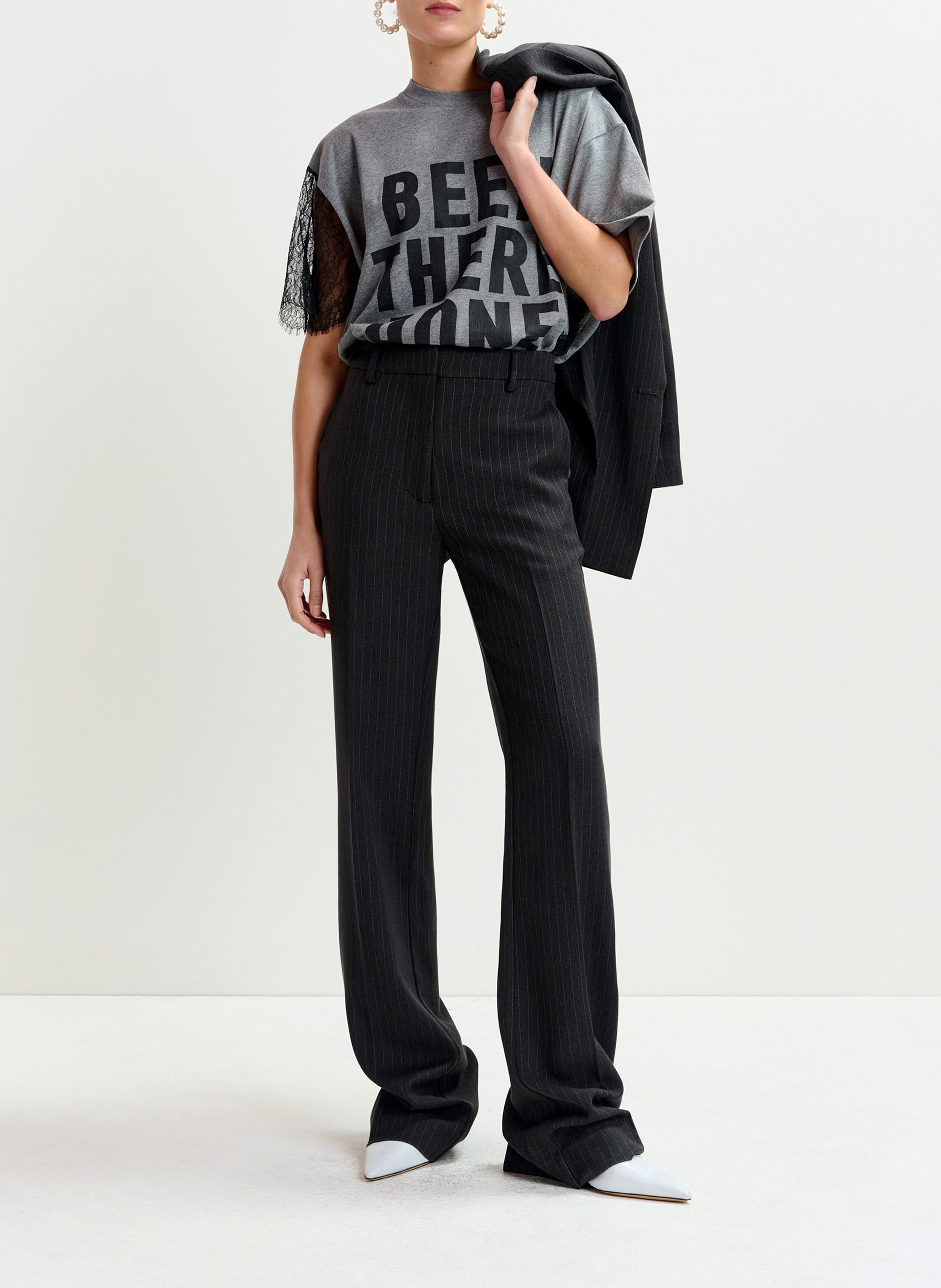 Pantalon taille haute flare rayé invade ESSENTIEL ANTWERP Bleu