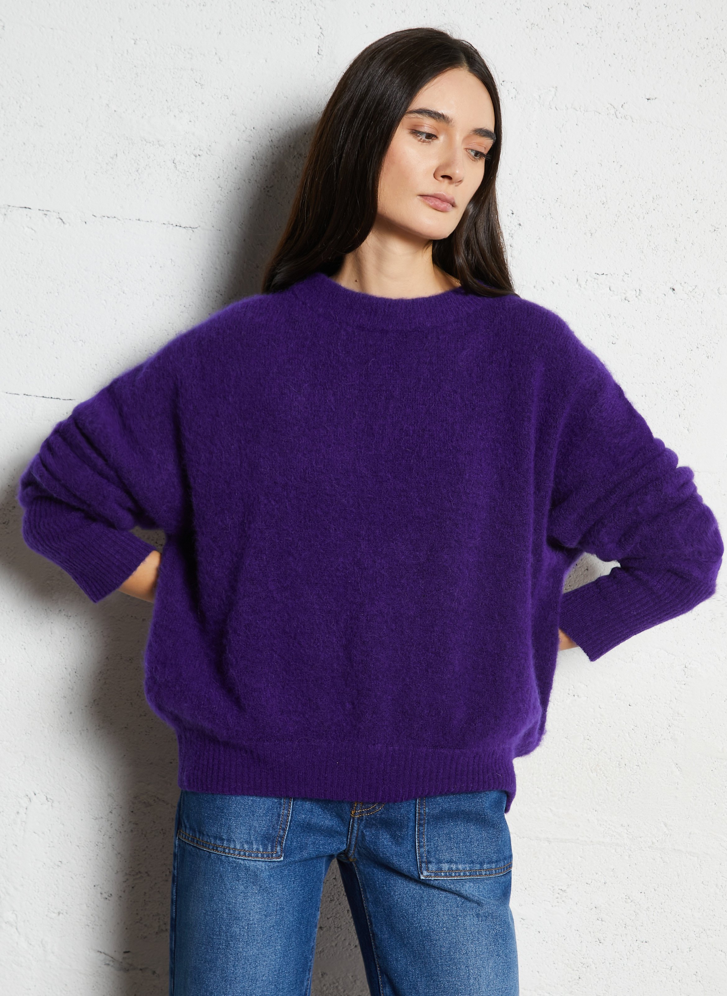Pull ample col rond en laine mélangée vitow  Aubergine
