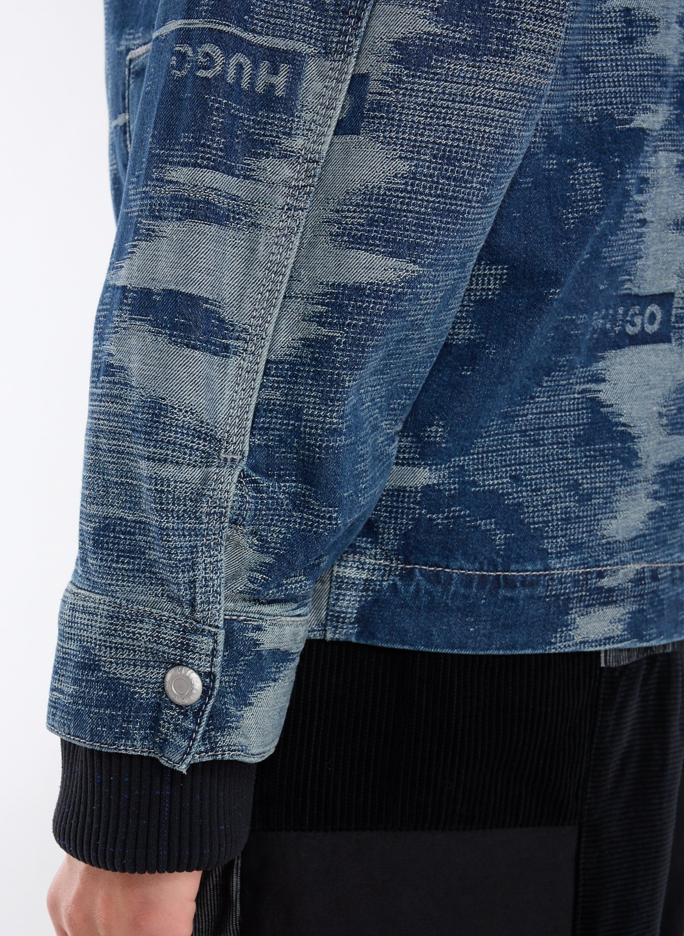 Oversized cotton denim jacquard jacket HUGO BLUE Blue