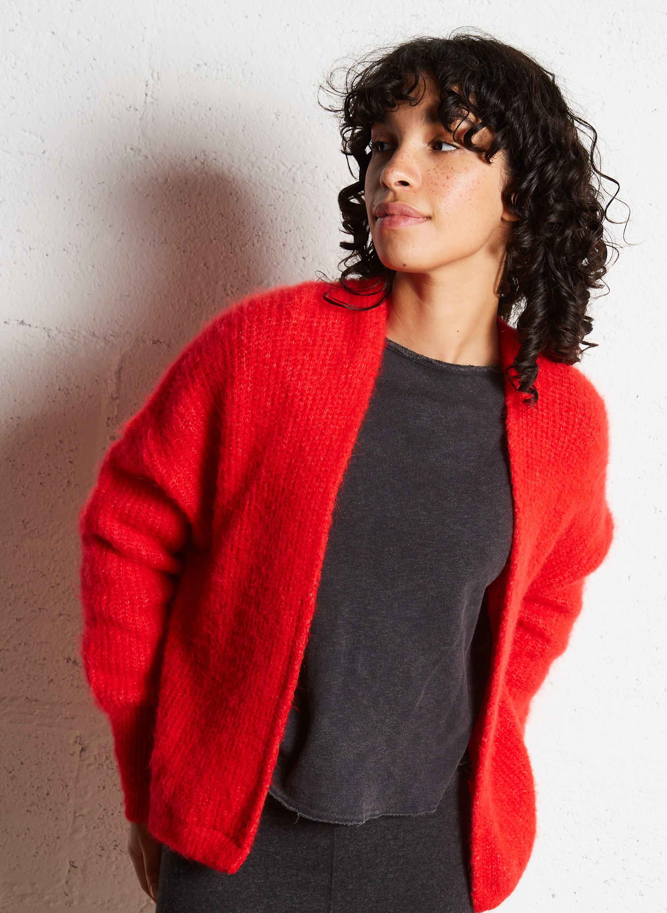 Gilet ouvert en laine et alpaga mélangé east AMERICAN VINTAGE Rouge