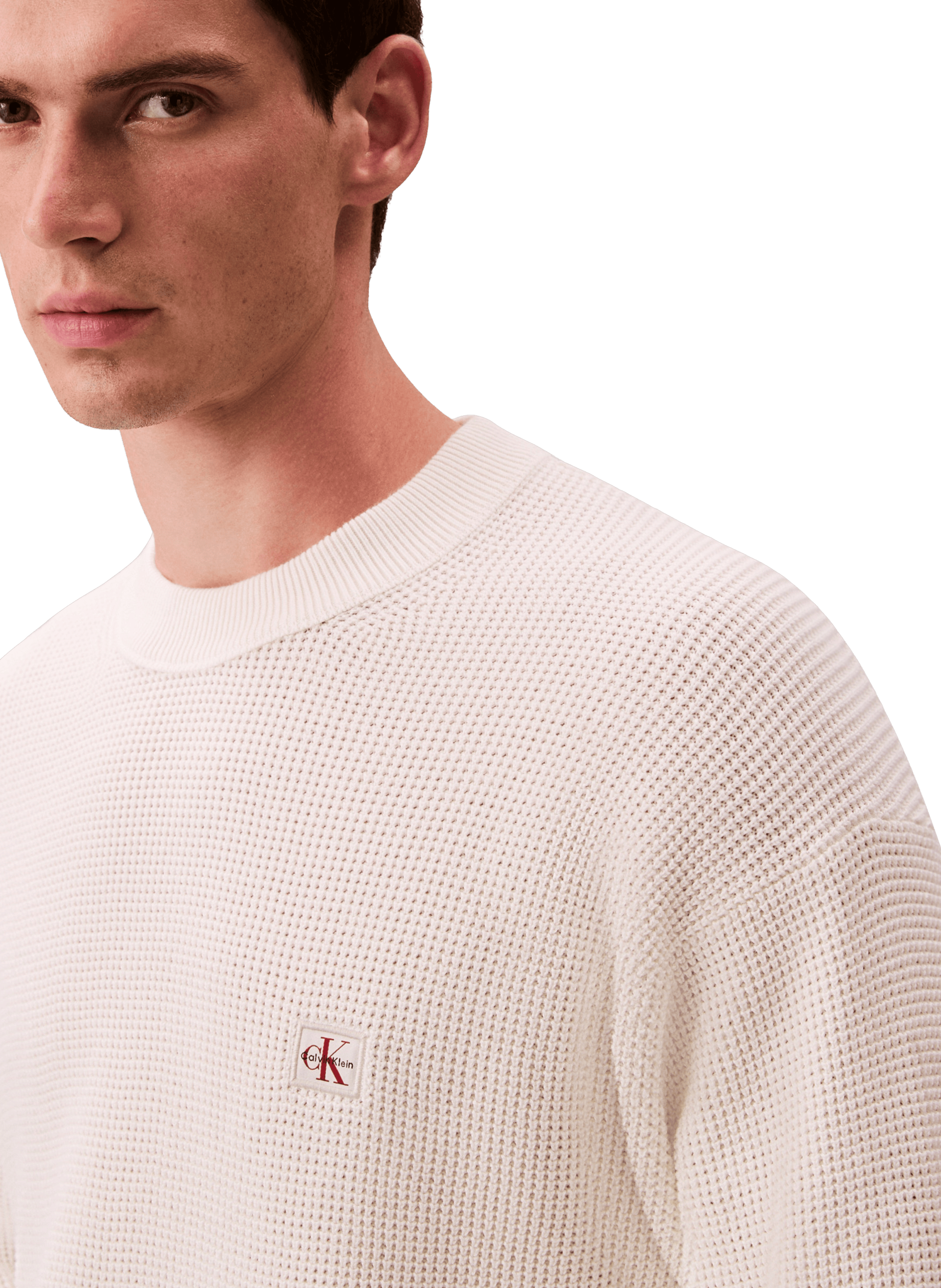 Straight round neck cotton sweater CALVIN KLEIN Beige