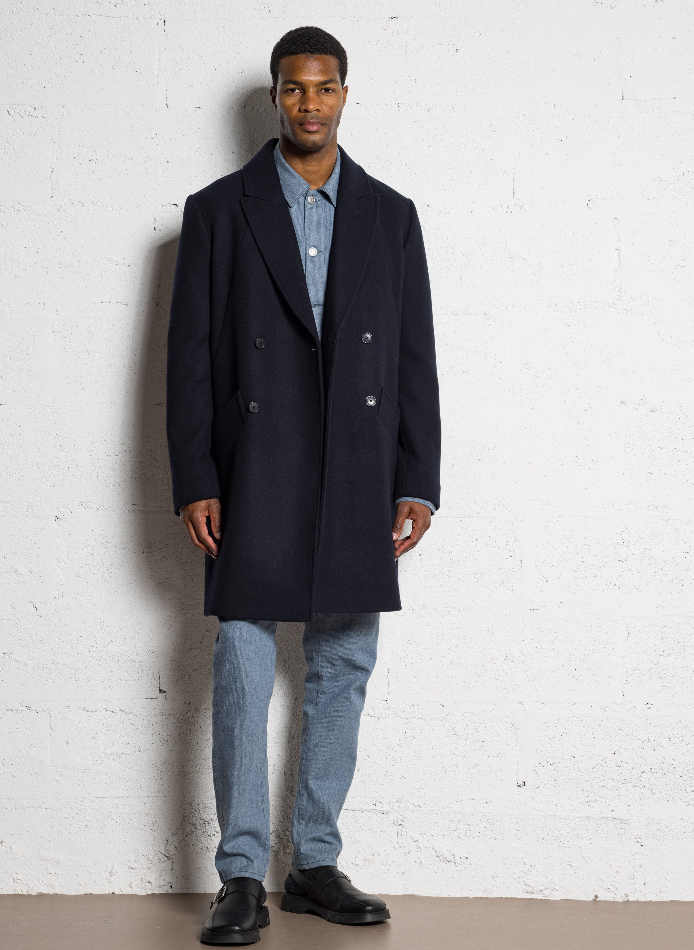 Manteau col tailleur en laine mélangée IKKS Bleu