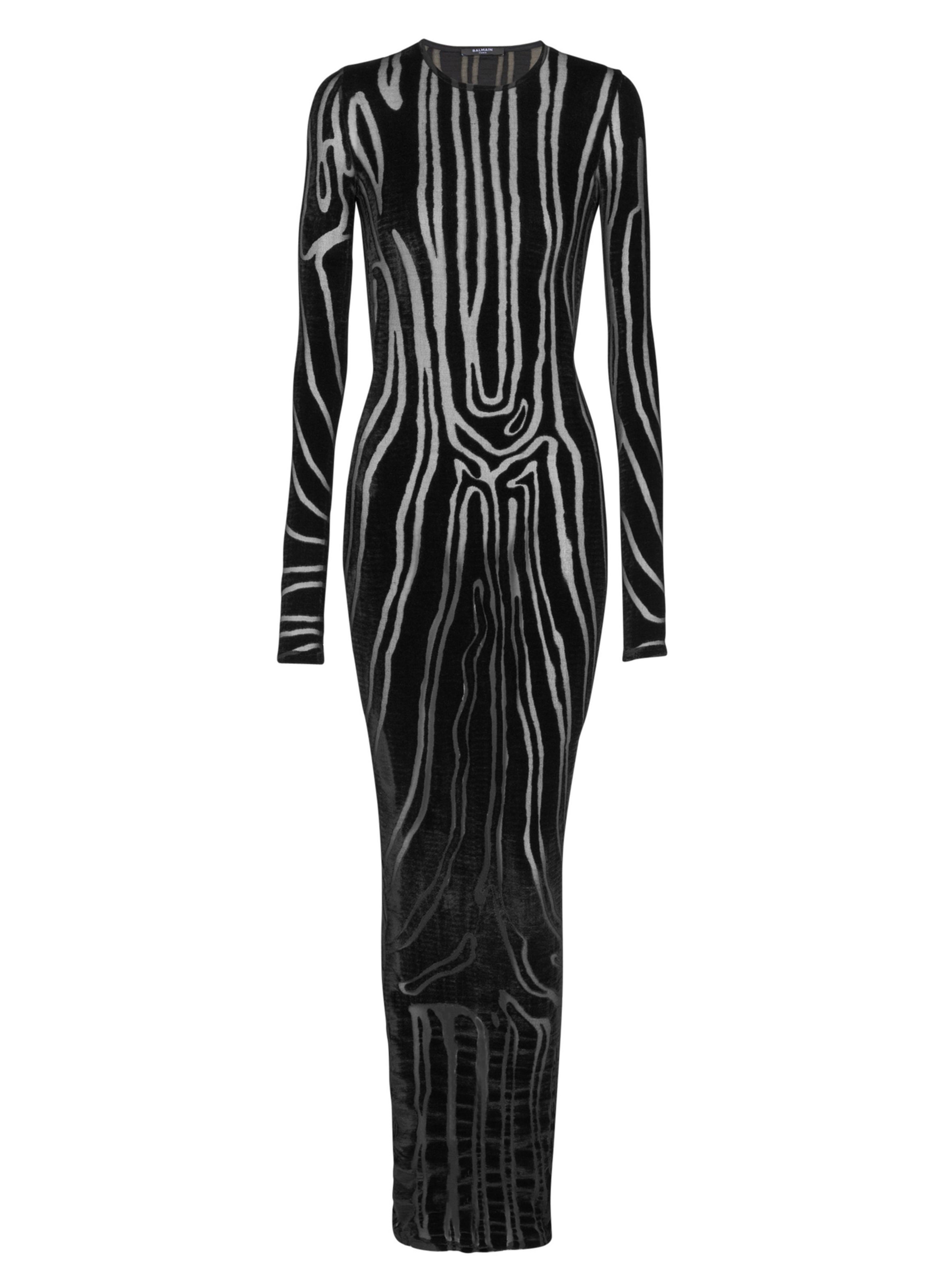 Robe longue en velours zébré BALMAIN Noir