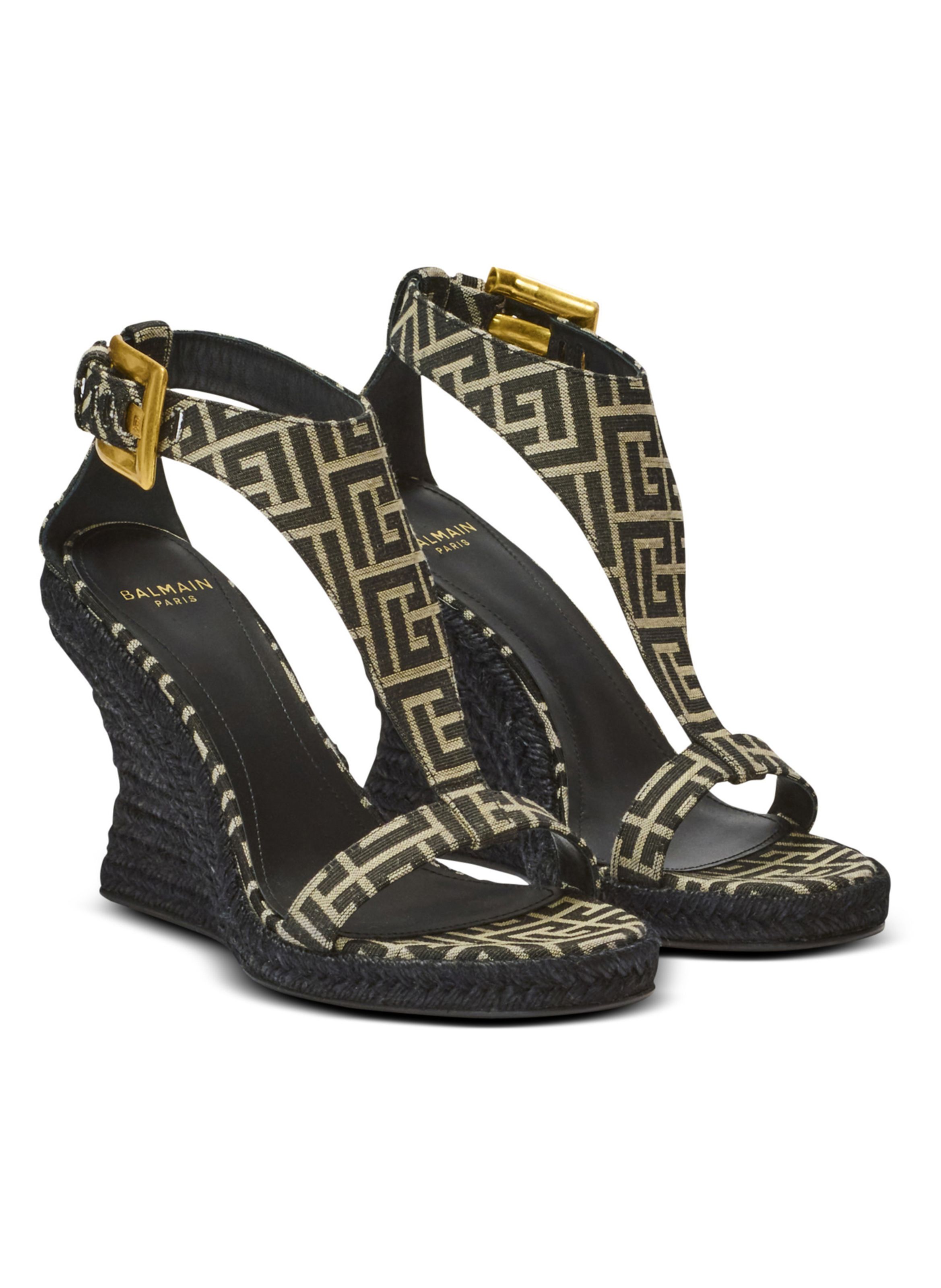 Espadrilles compensées anthem en jacquard monogramme BALMAIN Noir