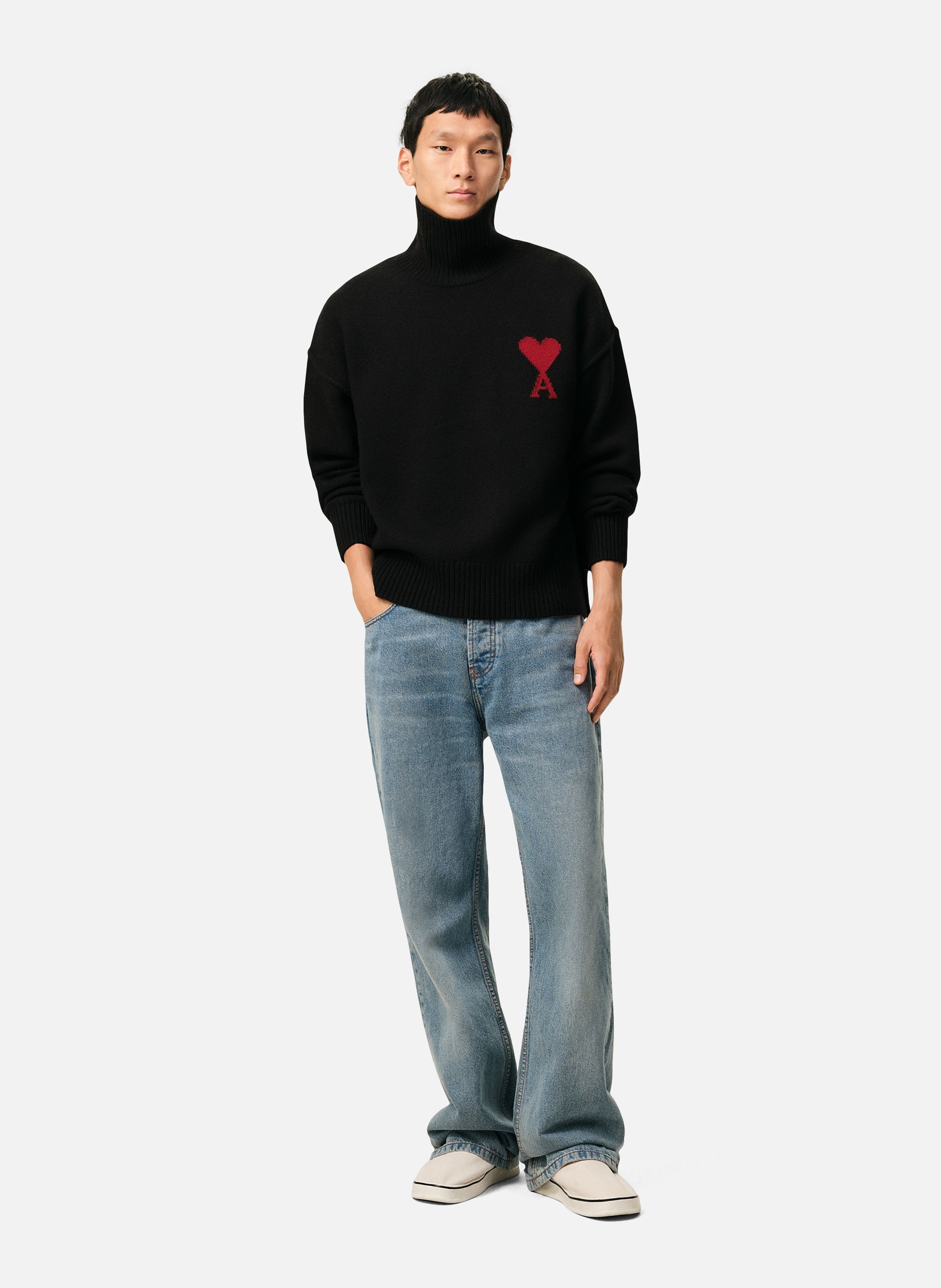 Pull Col Cheminée Ami De Coeur En Laine unisexe AMI PARIS Noir