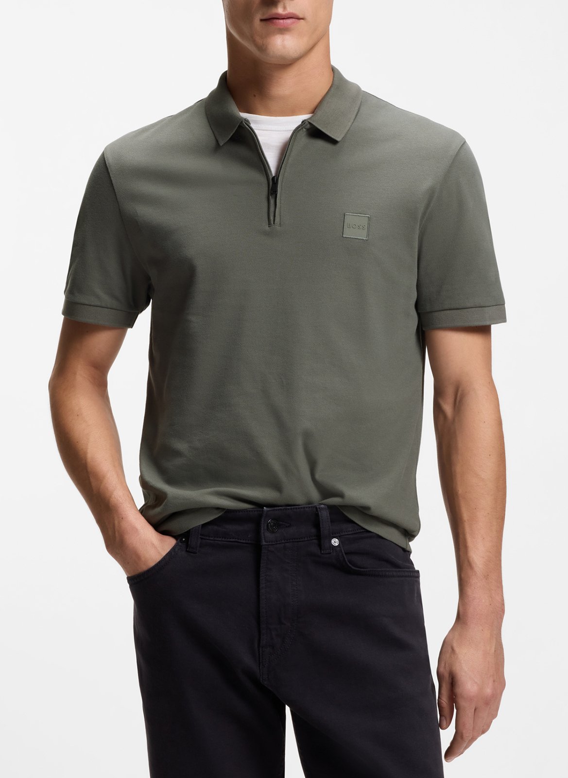 Polo slim-fit en coton mélangé BOSS Argent