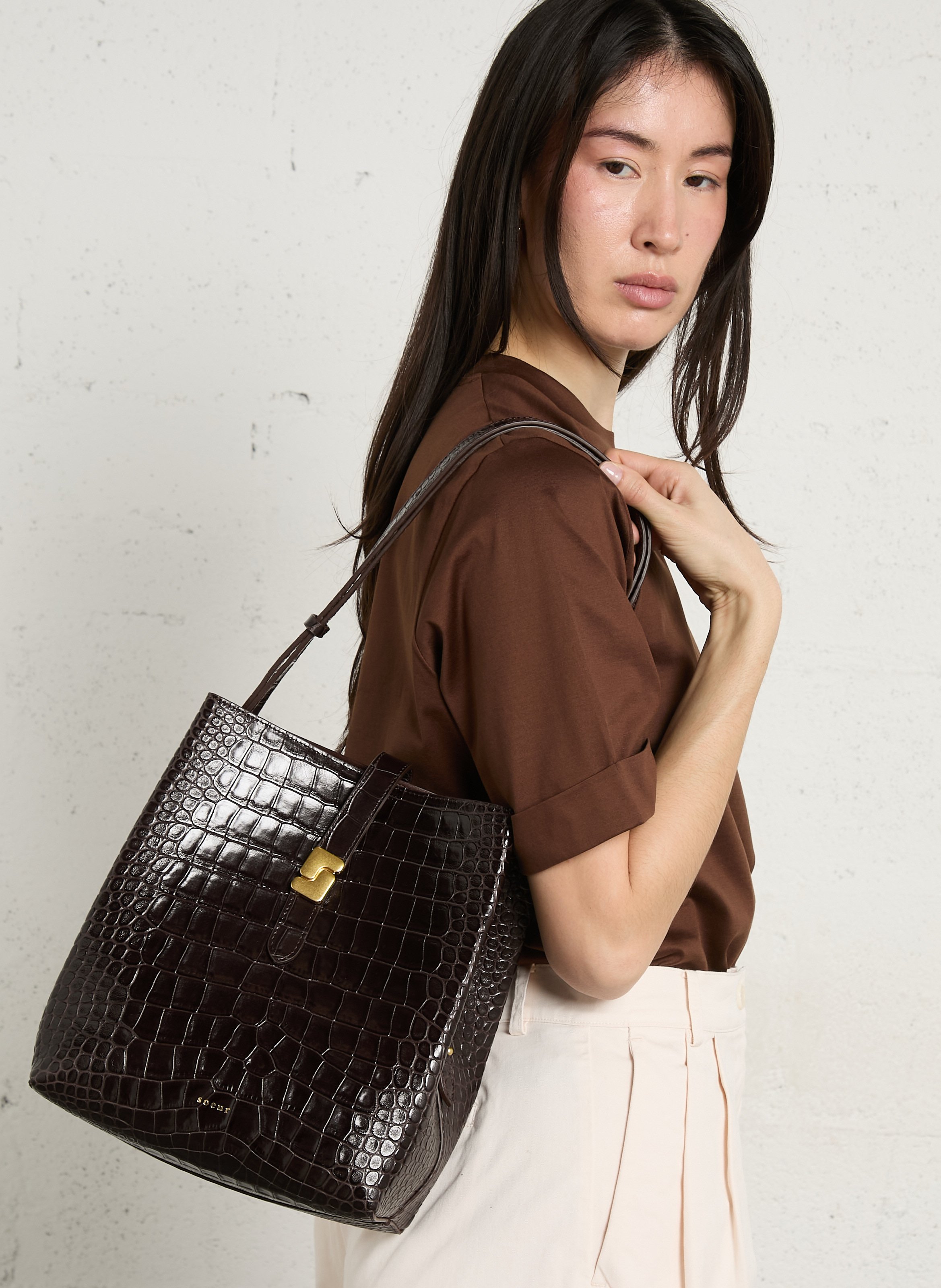 Sac seau bandoulière en cuir suédé bello SOEUR Marron