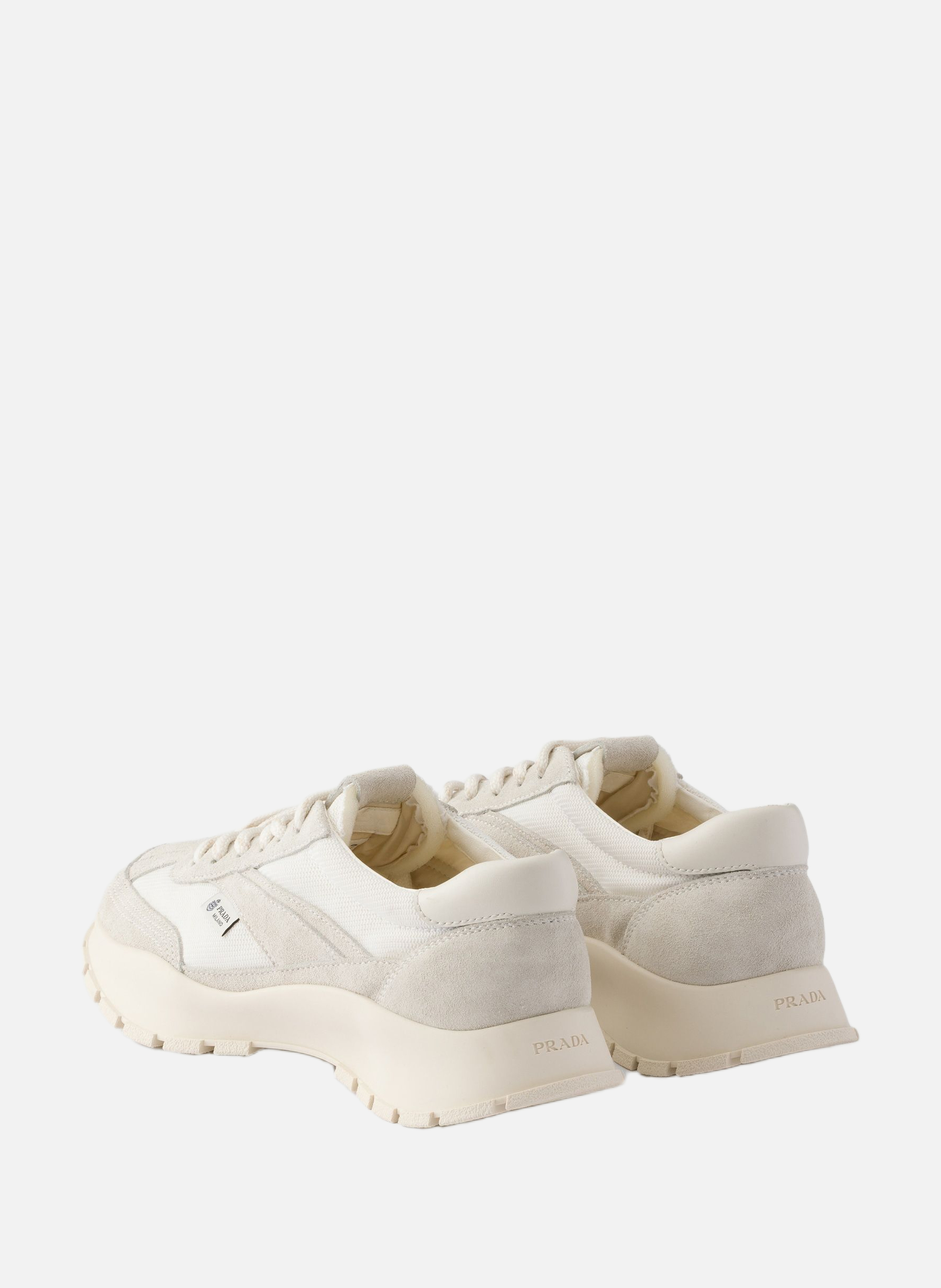 Baskets en mesh et en suède PRADA Blanc