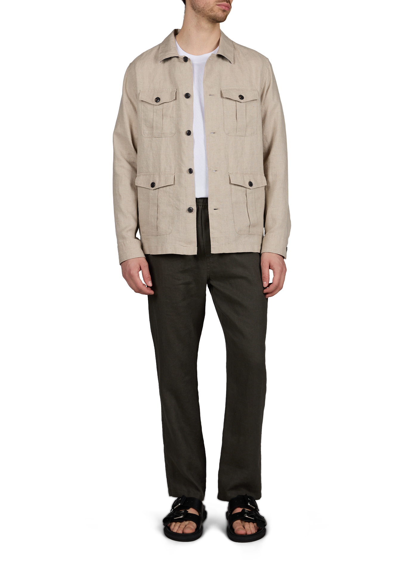 Chemise saharienne droite en lin HACKETT Beige