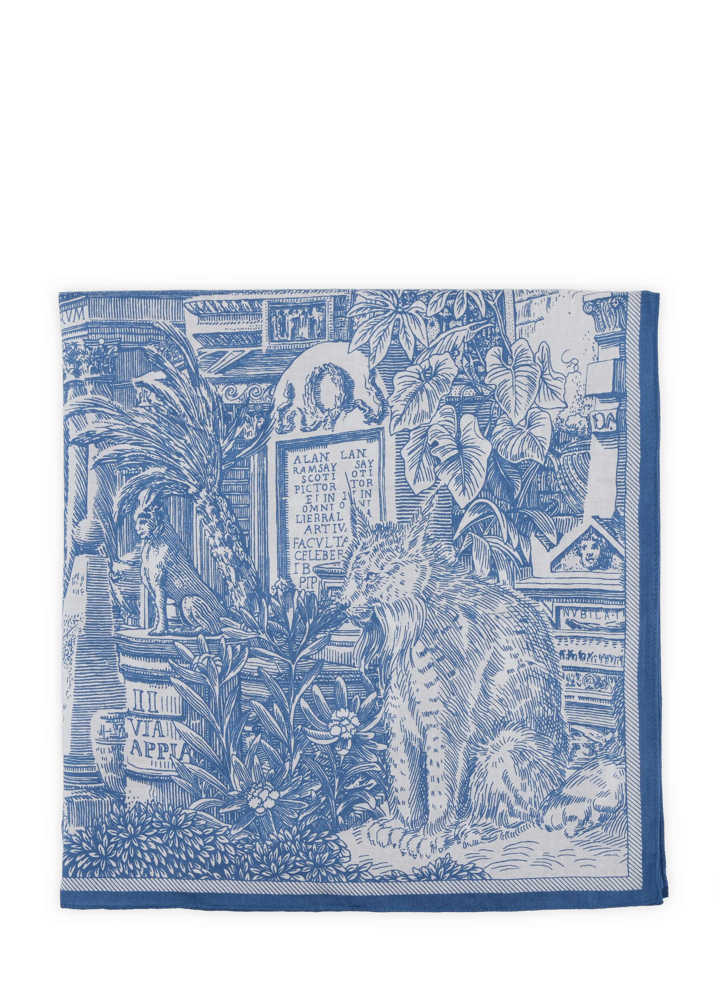 Piranesi printed square in cotton and silk INOUI EDITIONS Blue