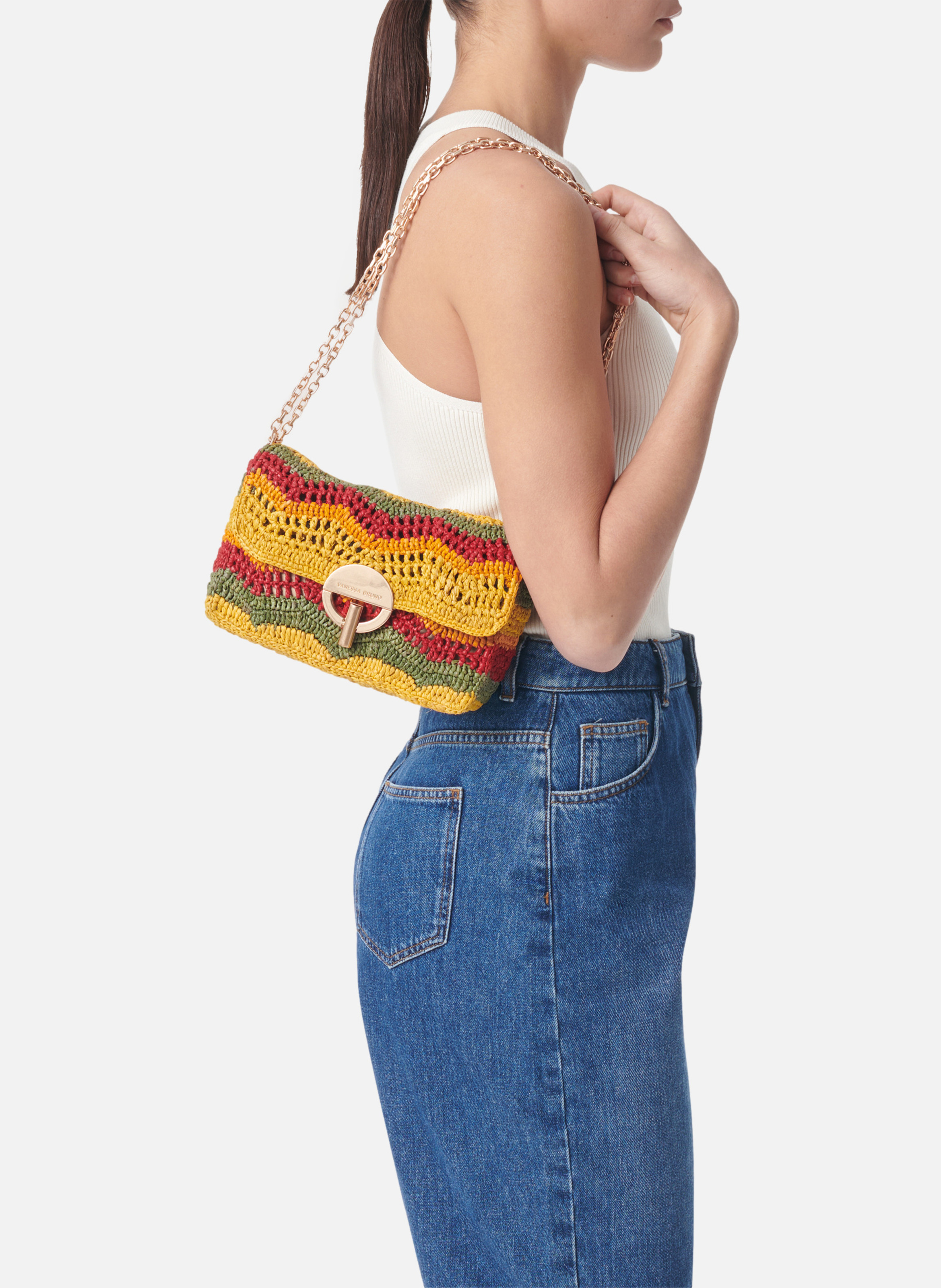 Moyen sac moon en raphia VANESSA BRUNO Multicolore