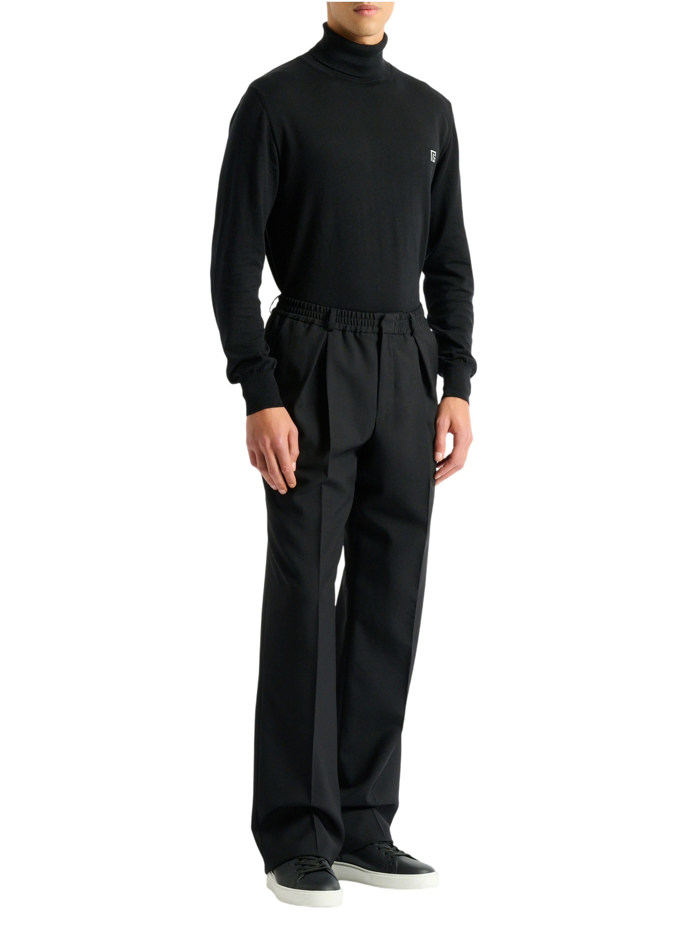 Pantalon à ceinture élastique en laine BALMAIN Noir
