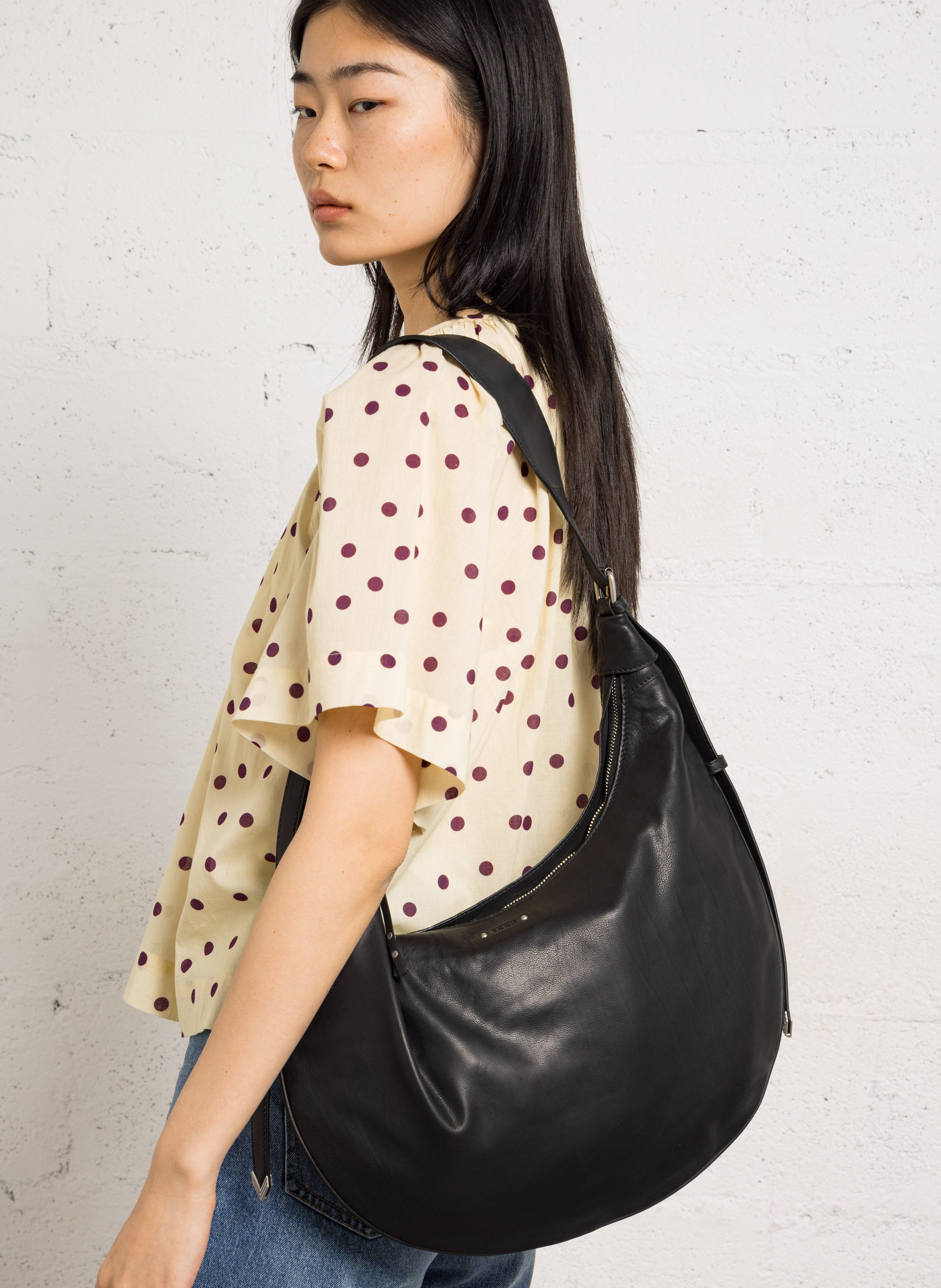 Sac demi-lune en cuir grainé allane l IKKS Noir