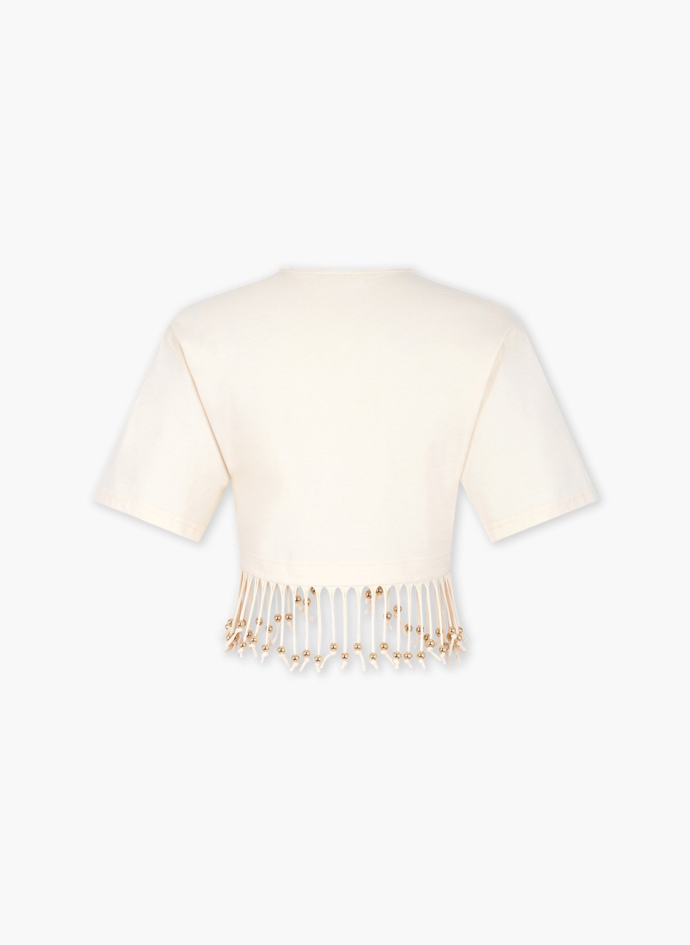 Crop top en coton avec détails de franges perlées RABANNE Blanc