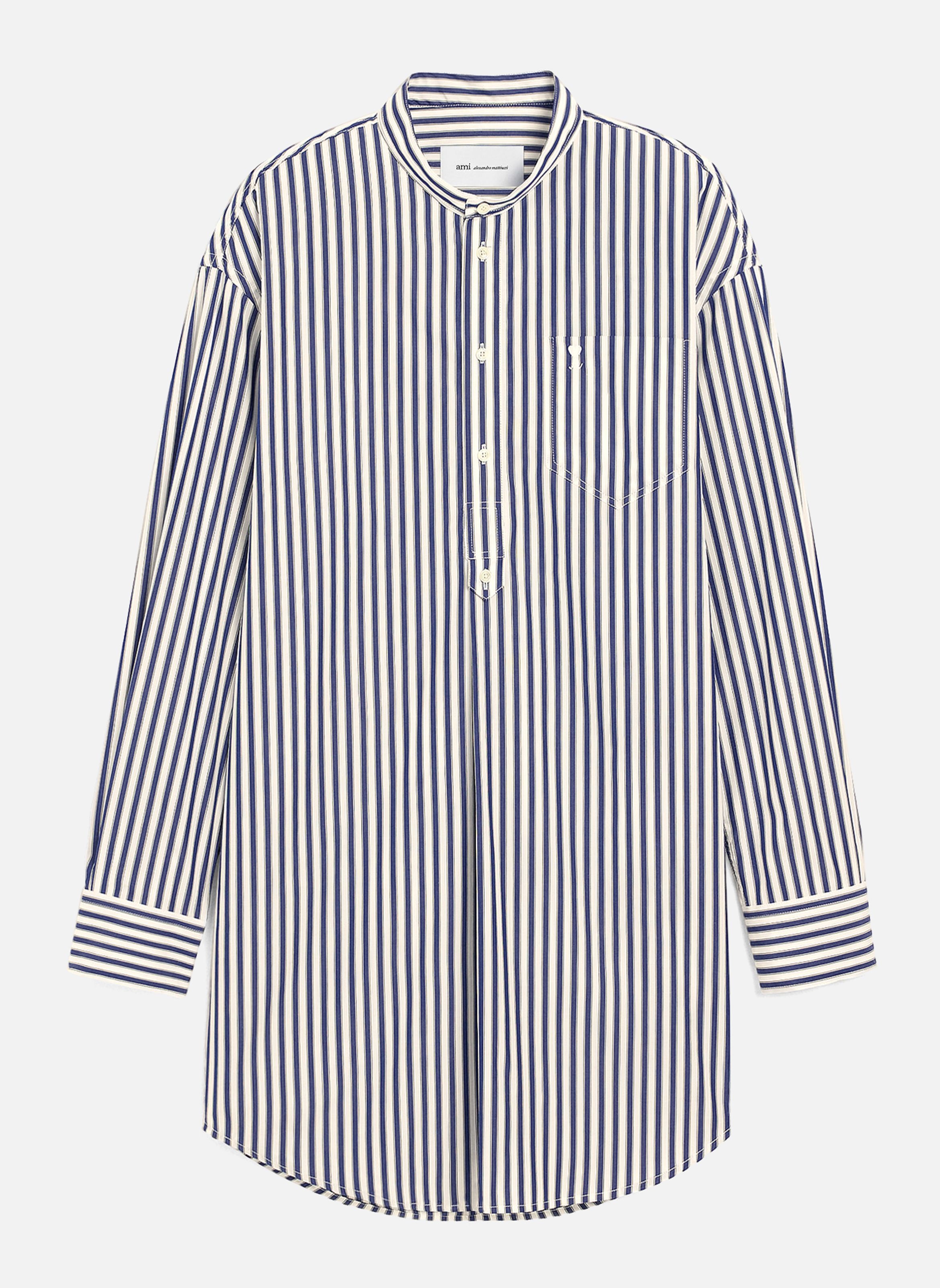 Robe tunique unisexe en coton col mao AMI PARIS Bleu
