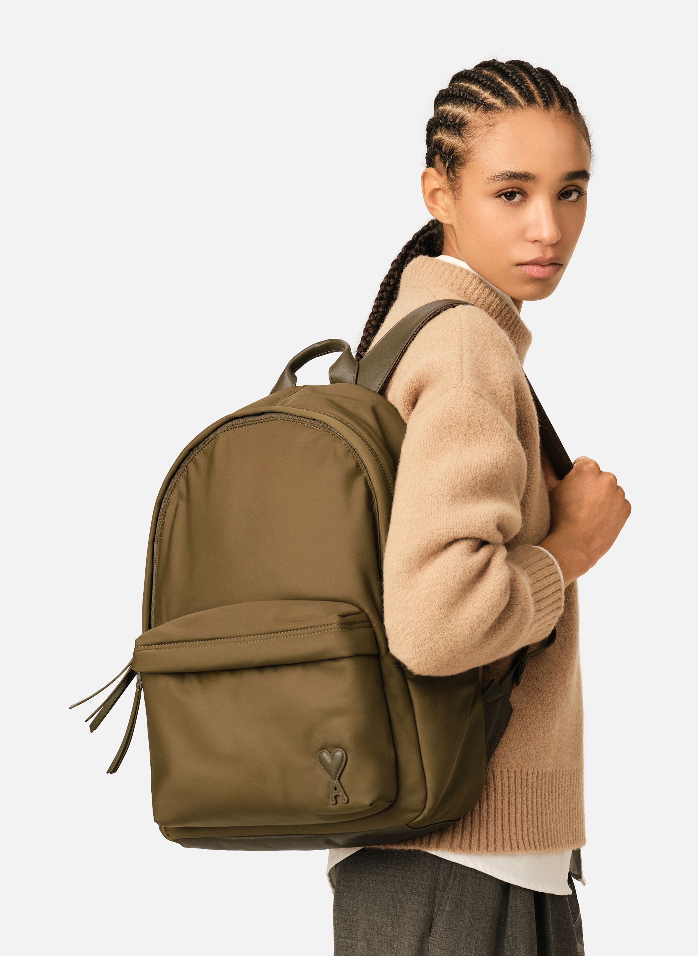 Sac à dos marcel unisexe en nylon AMI PARIS Marron