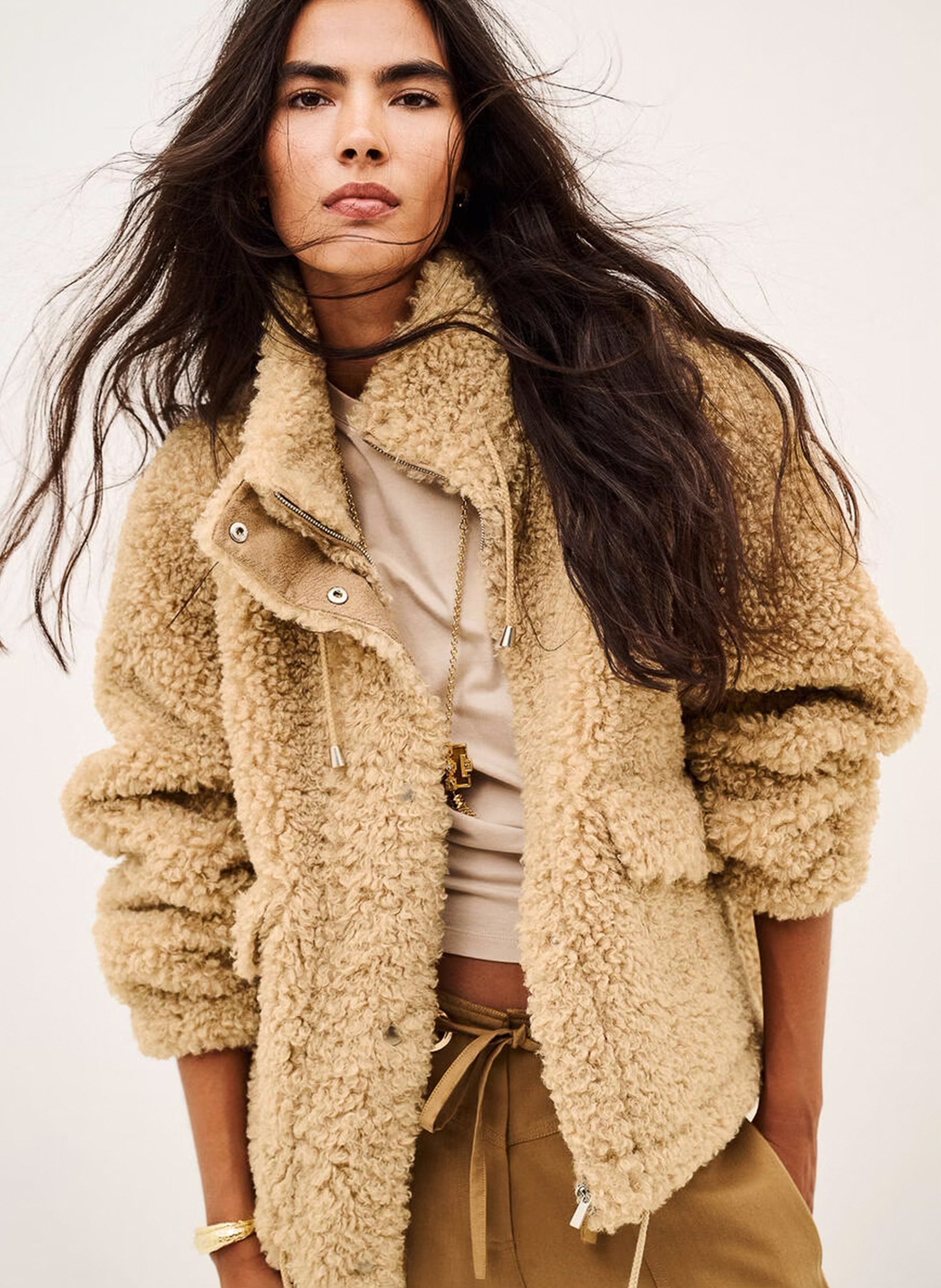Manteau col montant ample en sherpa sonjo BA&SH Beige