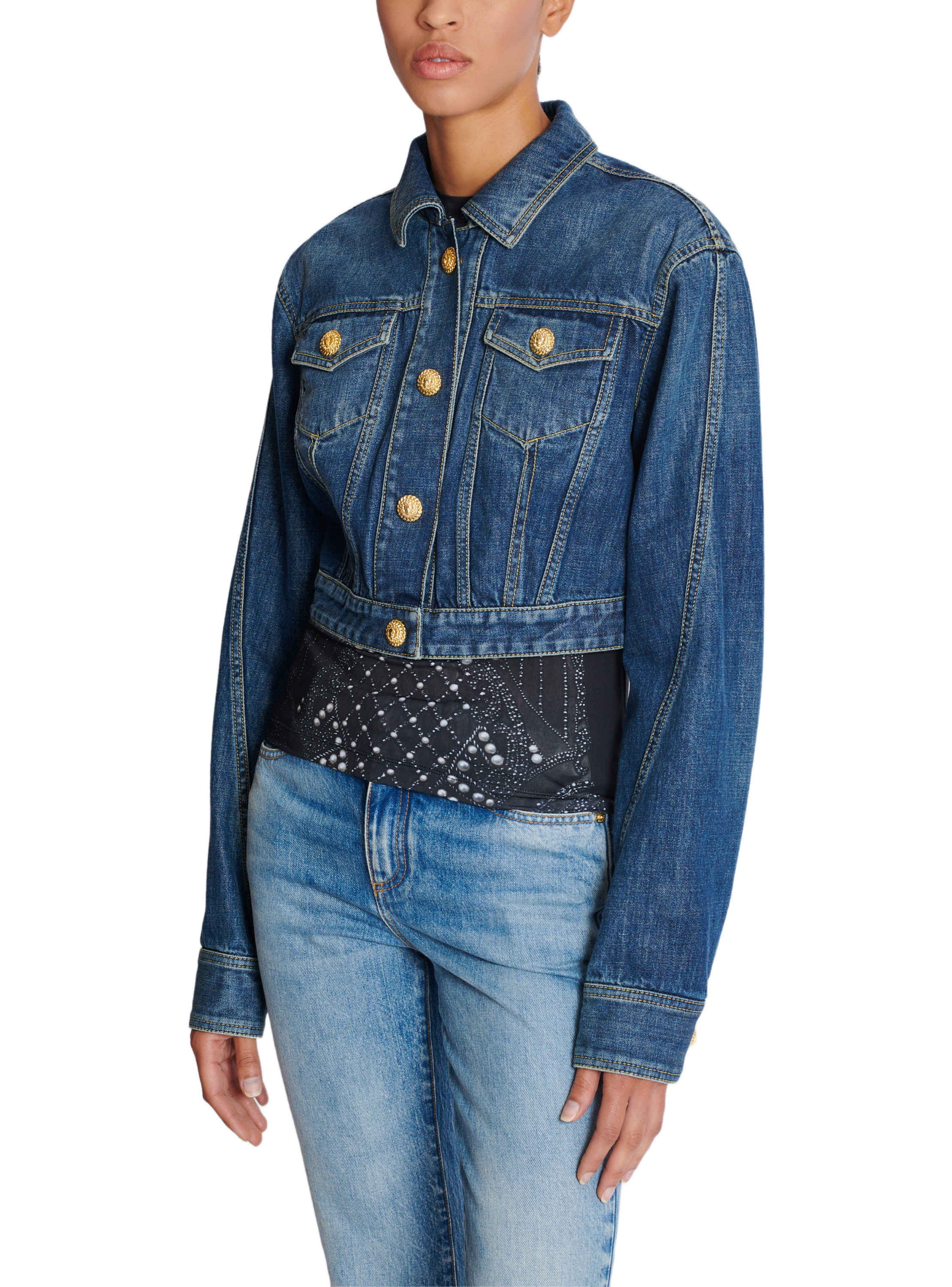 Veste courte en denim BALMAIN Bleu